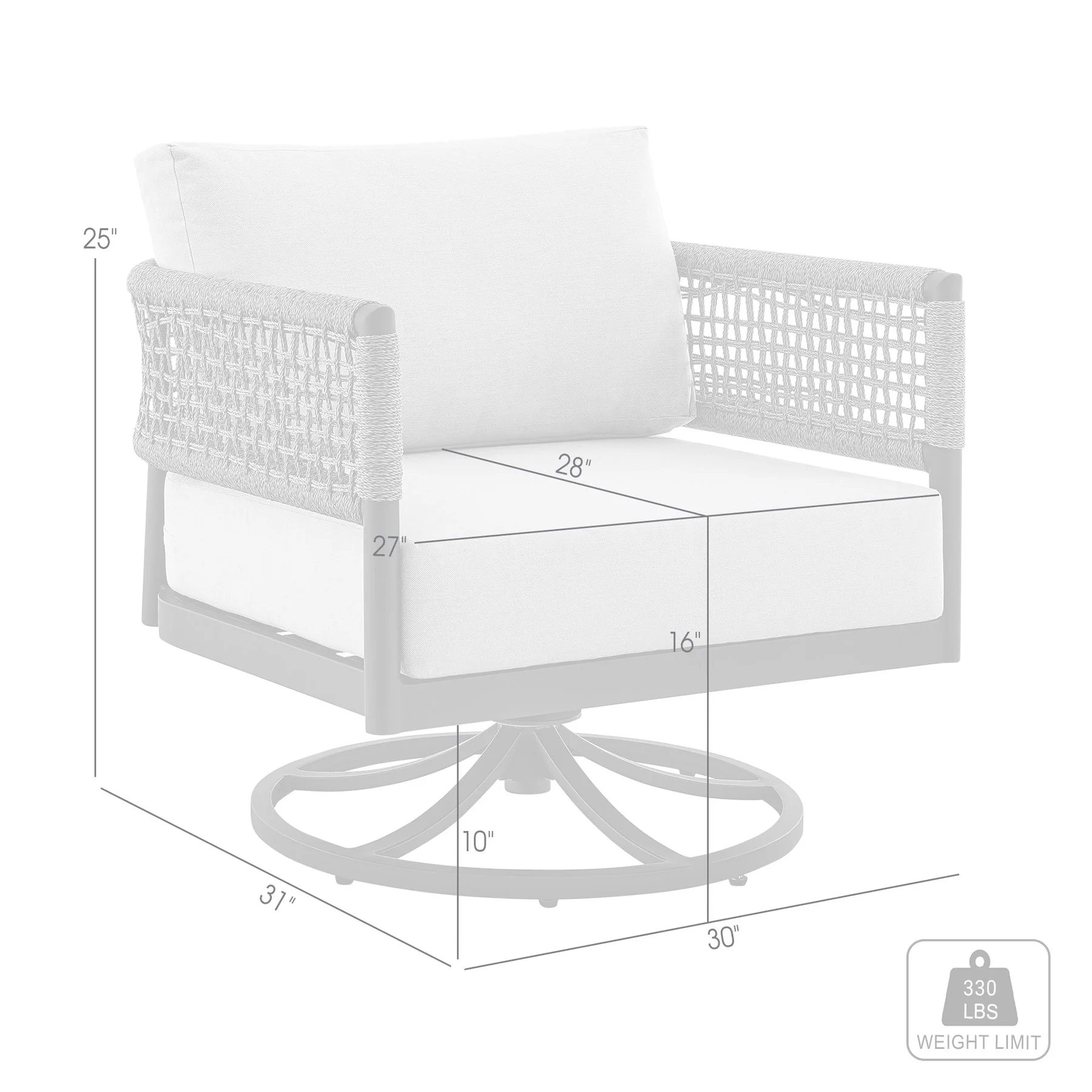 Alegria Outdoor Patio Swivel Rocking Chair in Black Aluminum and Gray Rope with Cushions - Image 10