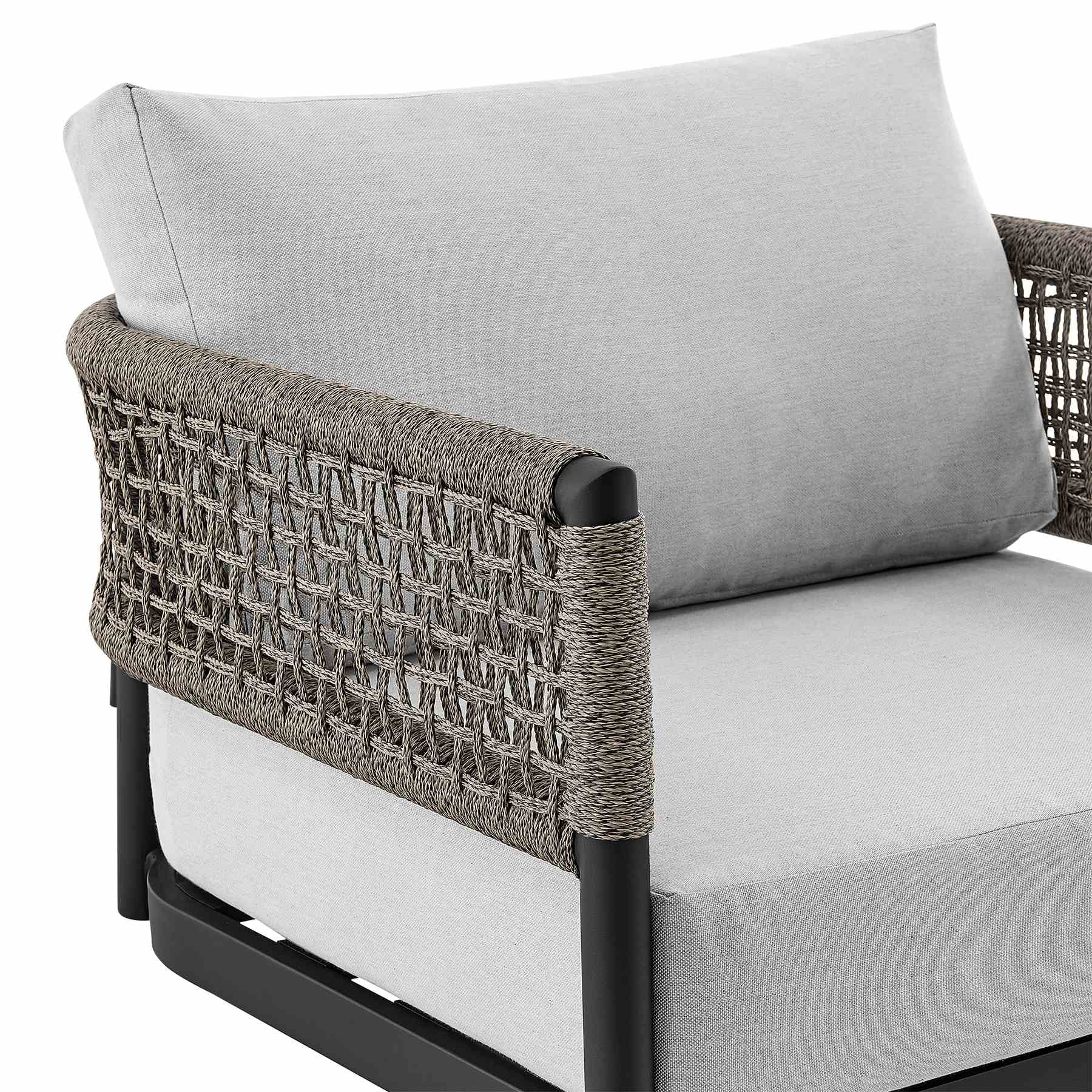 Alegria Outdoor Patio Swivel Rocking Chair in Black Aluminum and Gray Rope with Cushions - Image 5