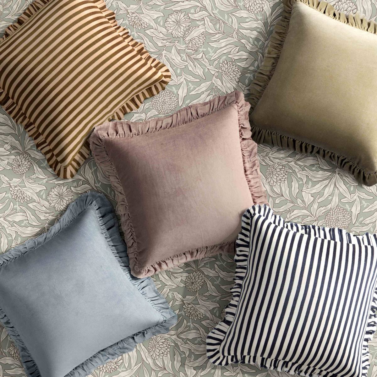 Alessia Taupe Striped Ruffle 20 inch Square Accent Pillow - Image 4