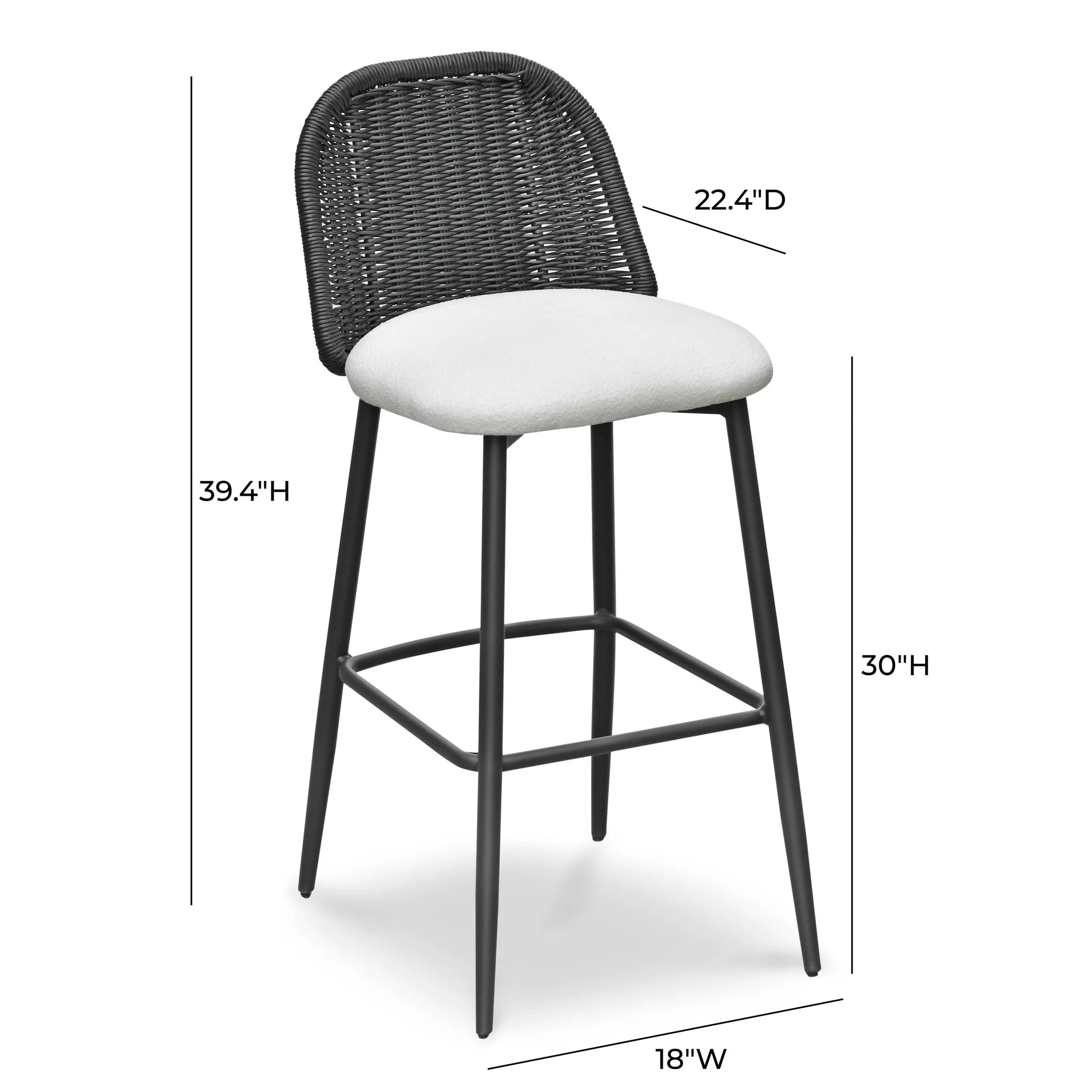 Alexa Black Rattan Performance Fabric Barstool - Image 8