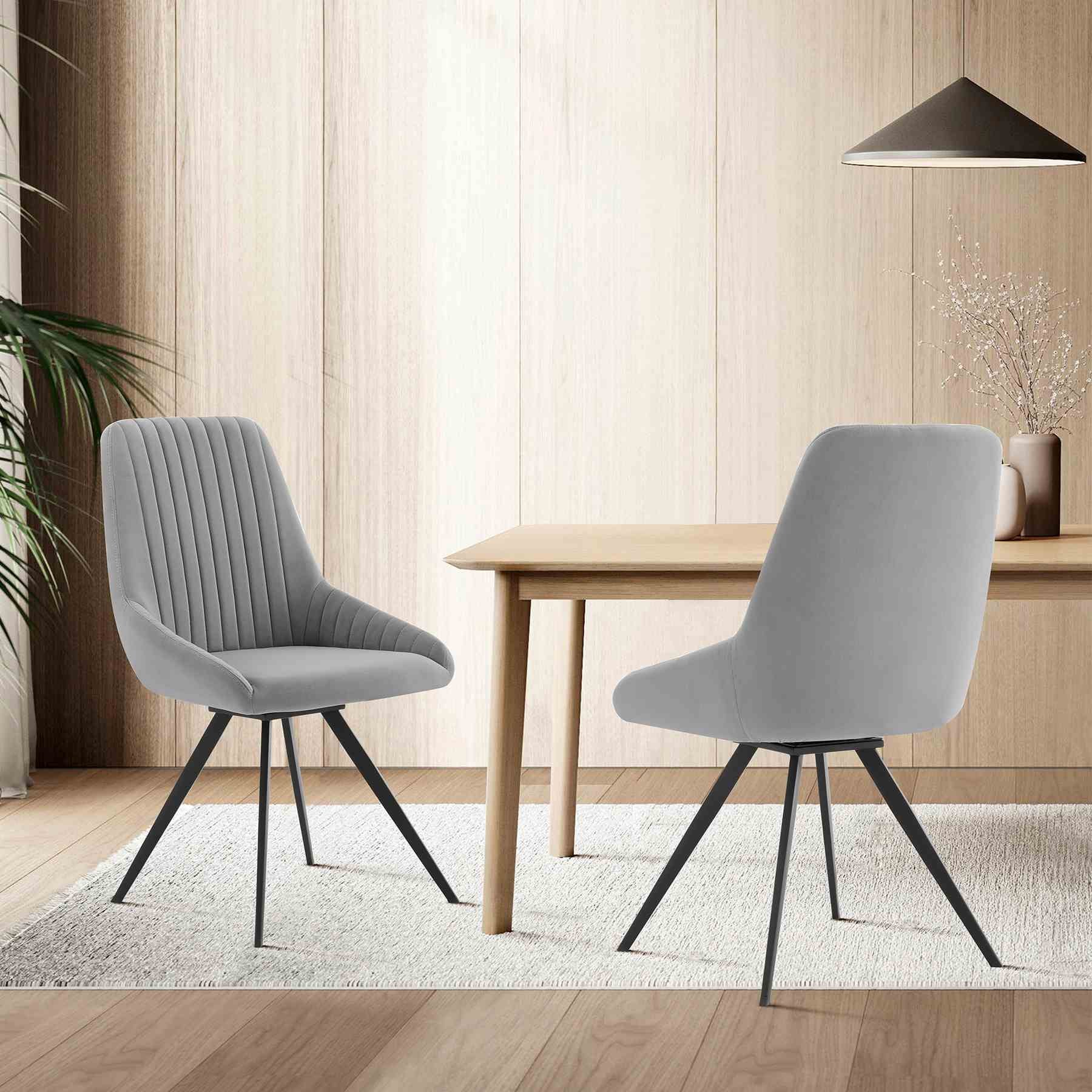 Alison Swivel Gray Velvet and Metal Dining Room Chairs - Set of 2 - Image 8