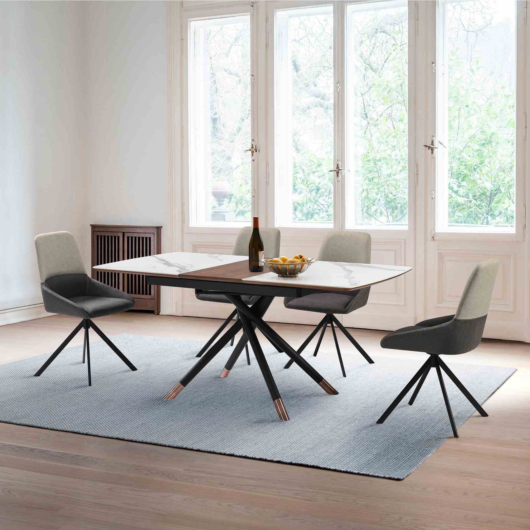 Alora Extendable Dining Table with Light Gray Ceramic and Wood Top and Metal Legs - Image 11