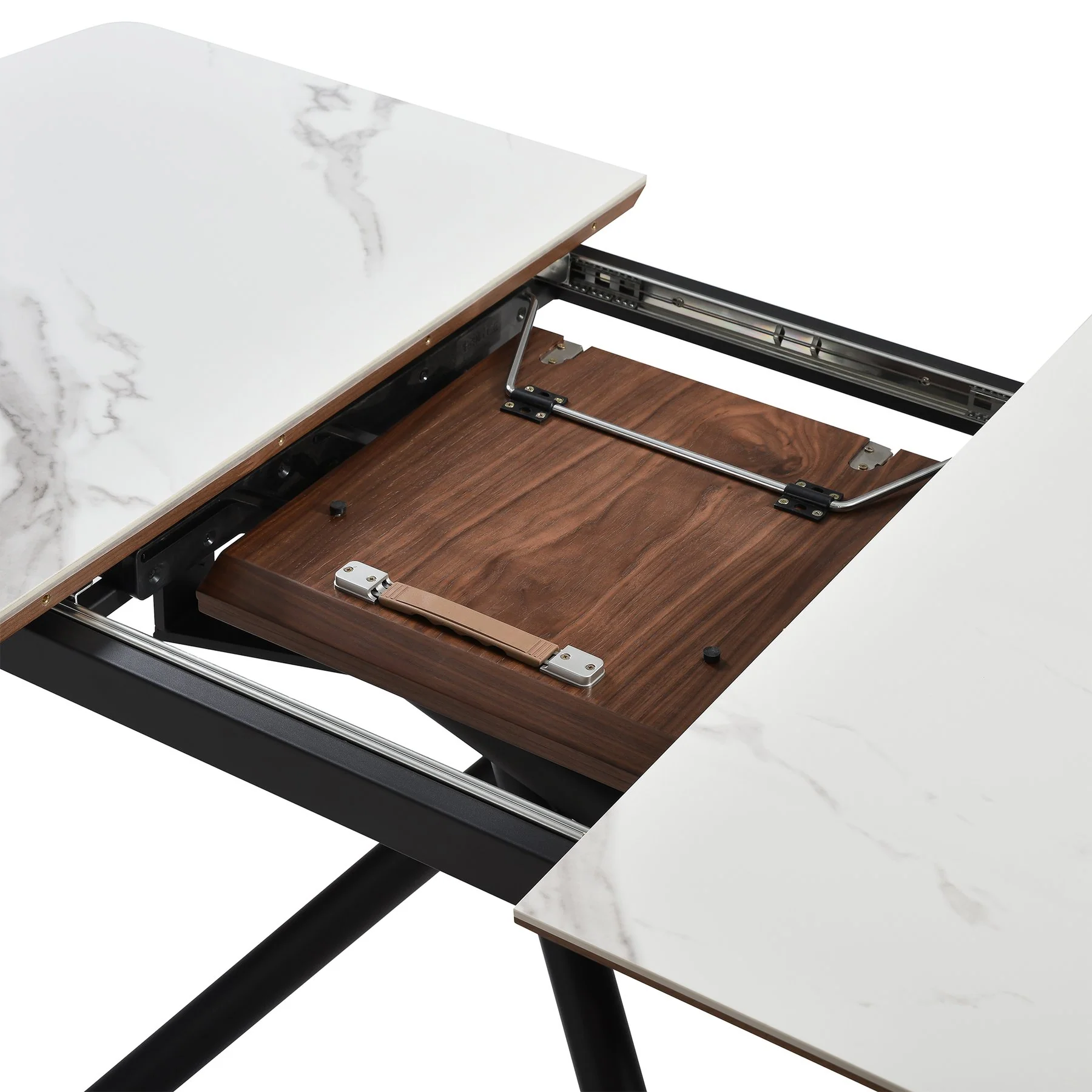 Alora Extendable Dining Table with Light Gray Ceramic and Wood Top and Metal Legs - Image 6