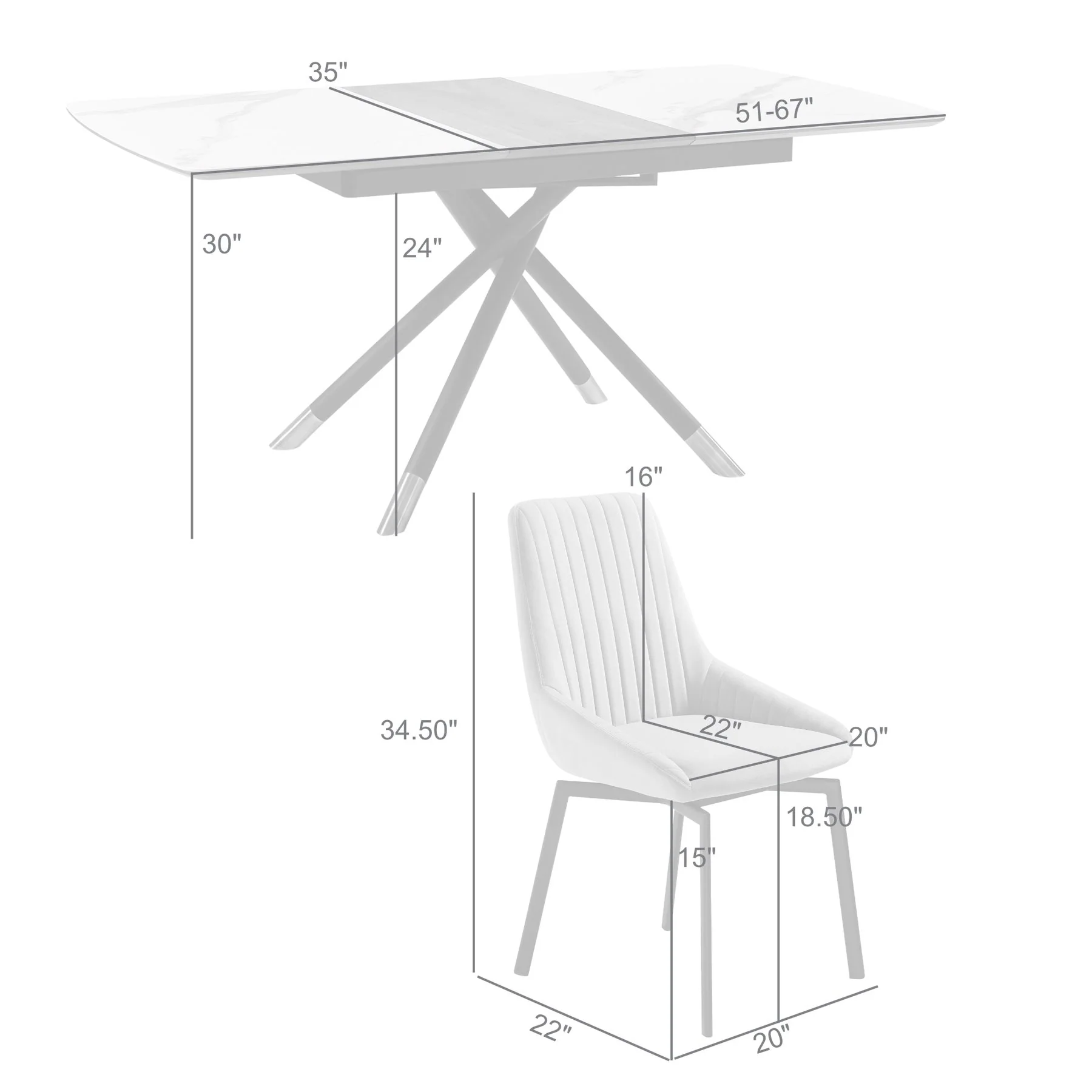 Alora Susie Extendable 7 Piece Dining Set with Gray Fabric Chairs - Image 10