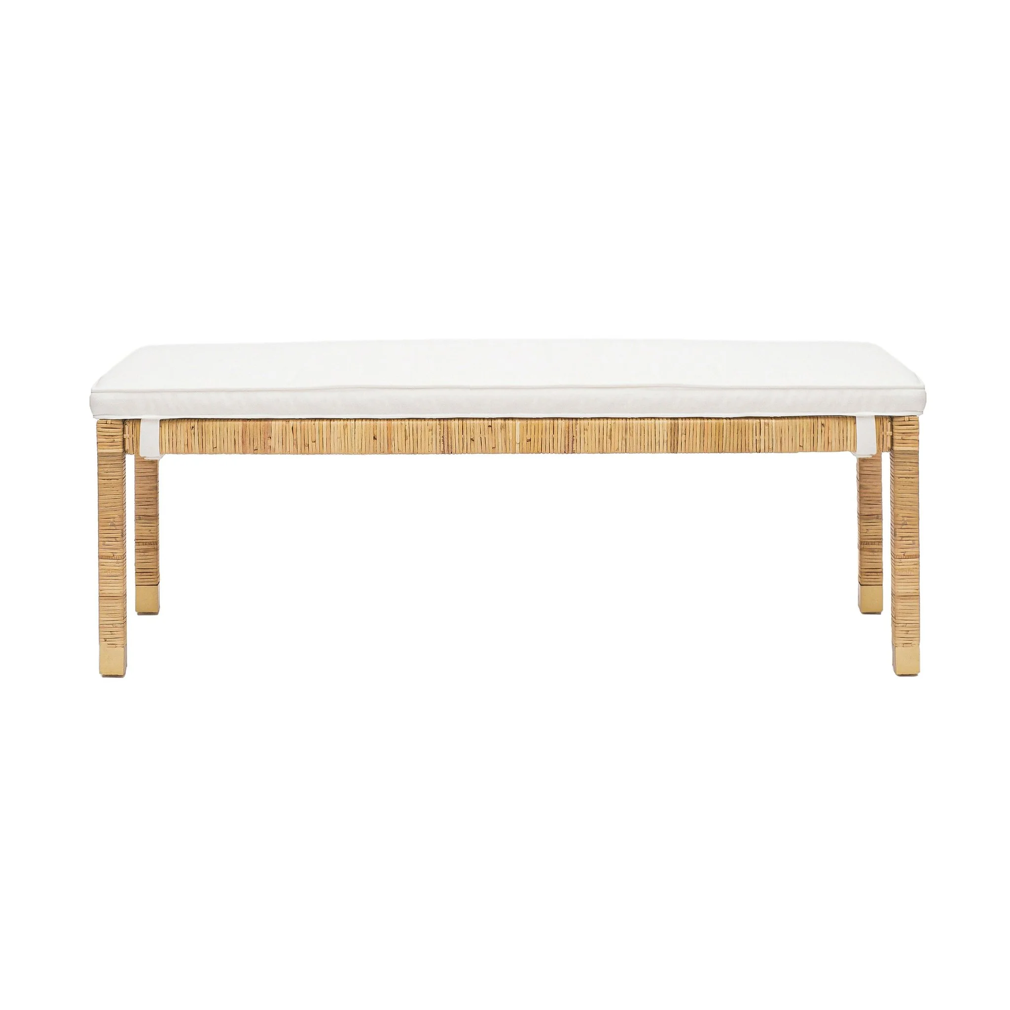 Amara Natural Woven Rattan Performance Fabric Bench - Image 3