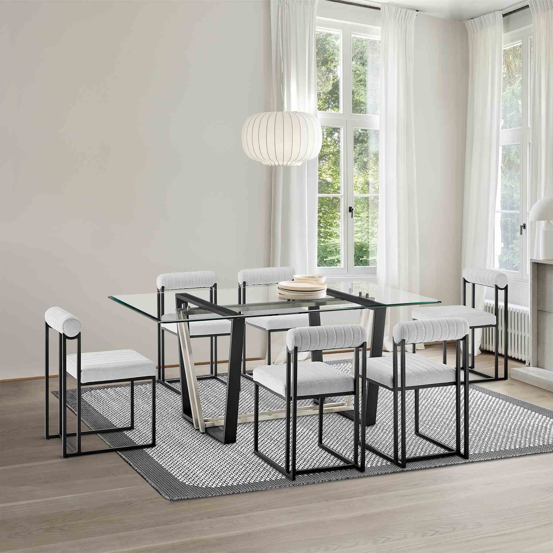 Anastasia Dining Chair with Matte Black Iron and Light Gray Fabric - Set of 2 - Image 12