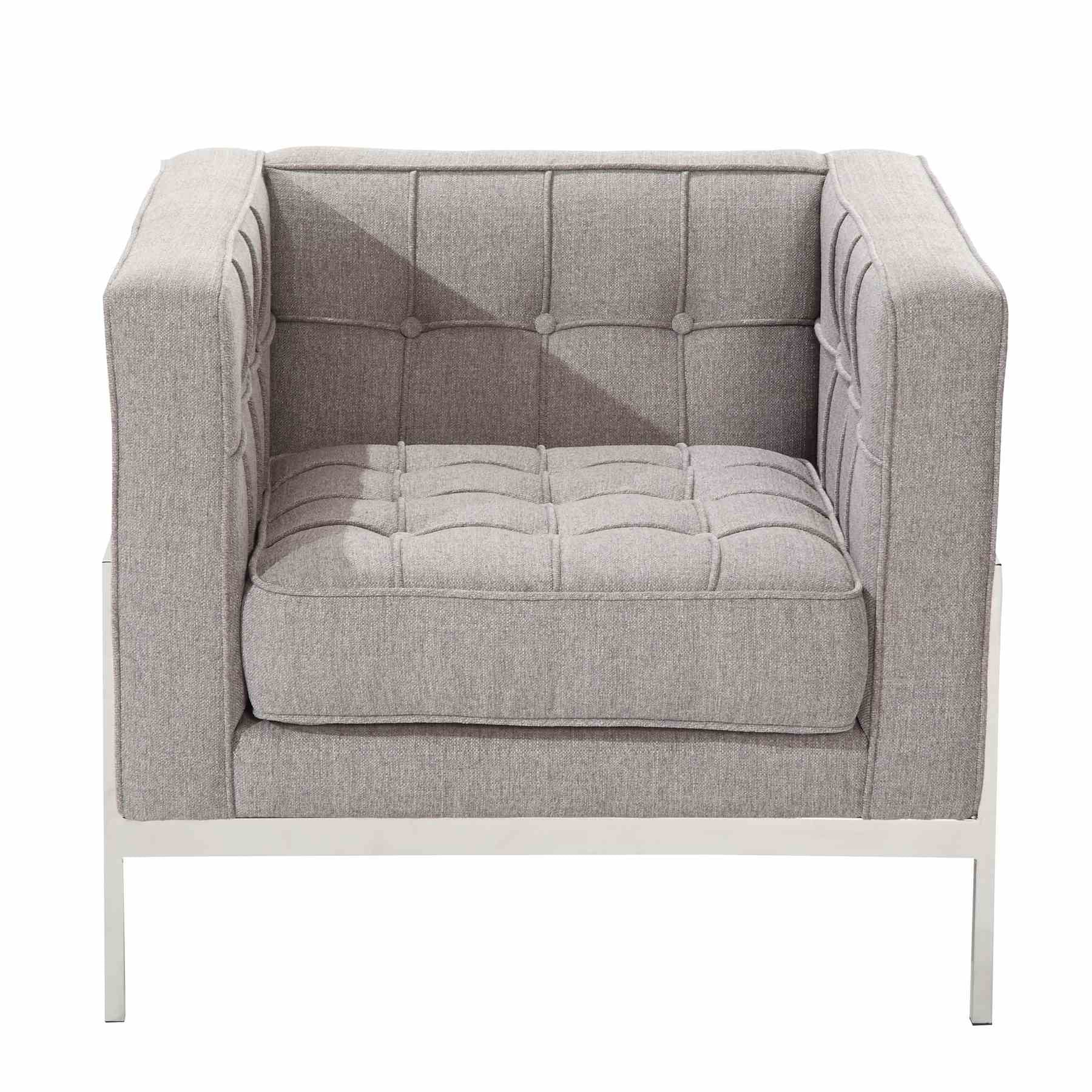 Andre Contemporary Chair In Gray Tweed and Stainless Steel - Image 2