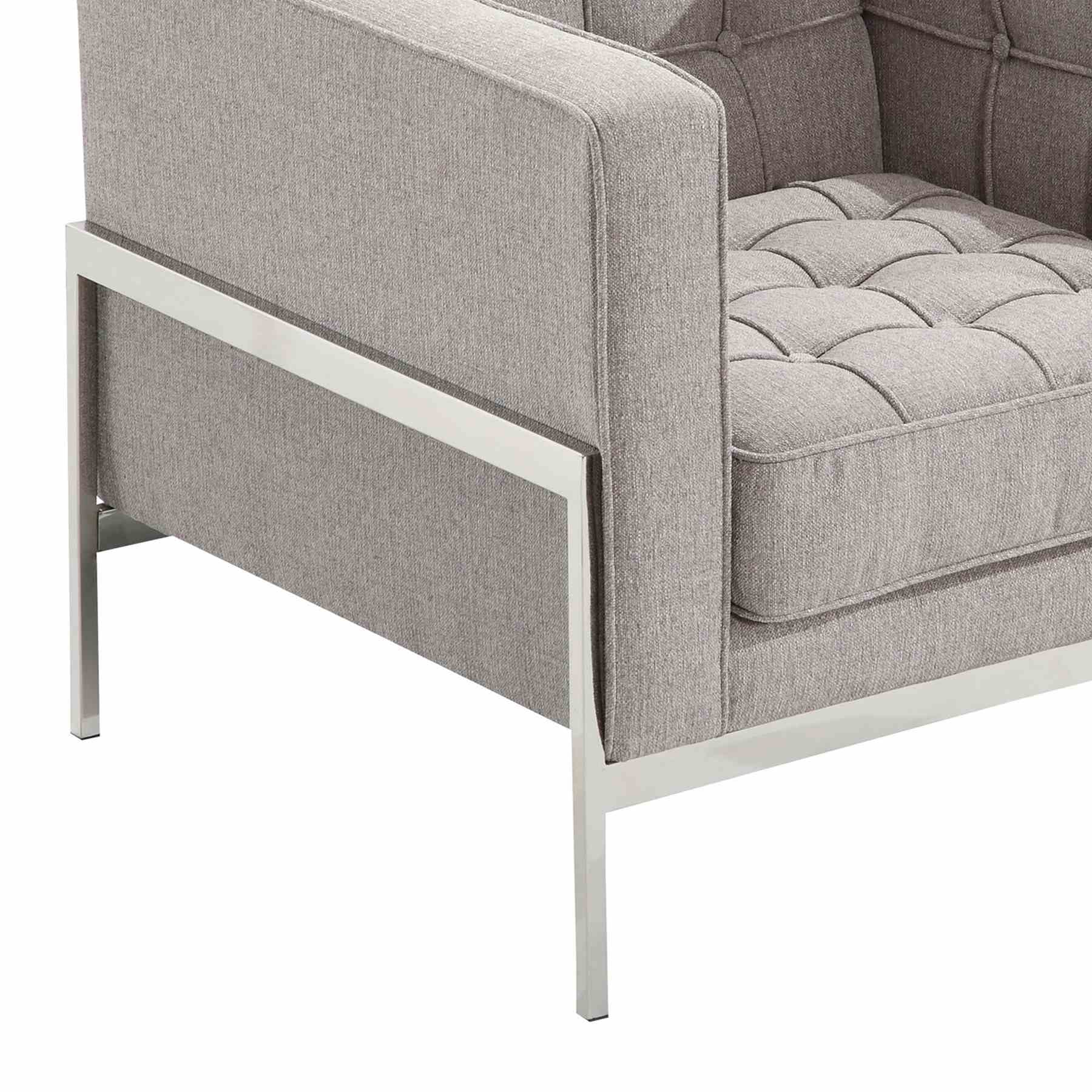 Andre Contemporary Chair In Gray Tweed and Stainless Steel - Image 4