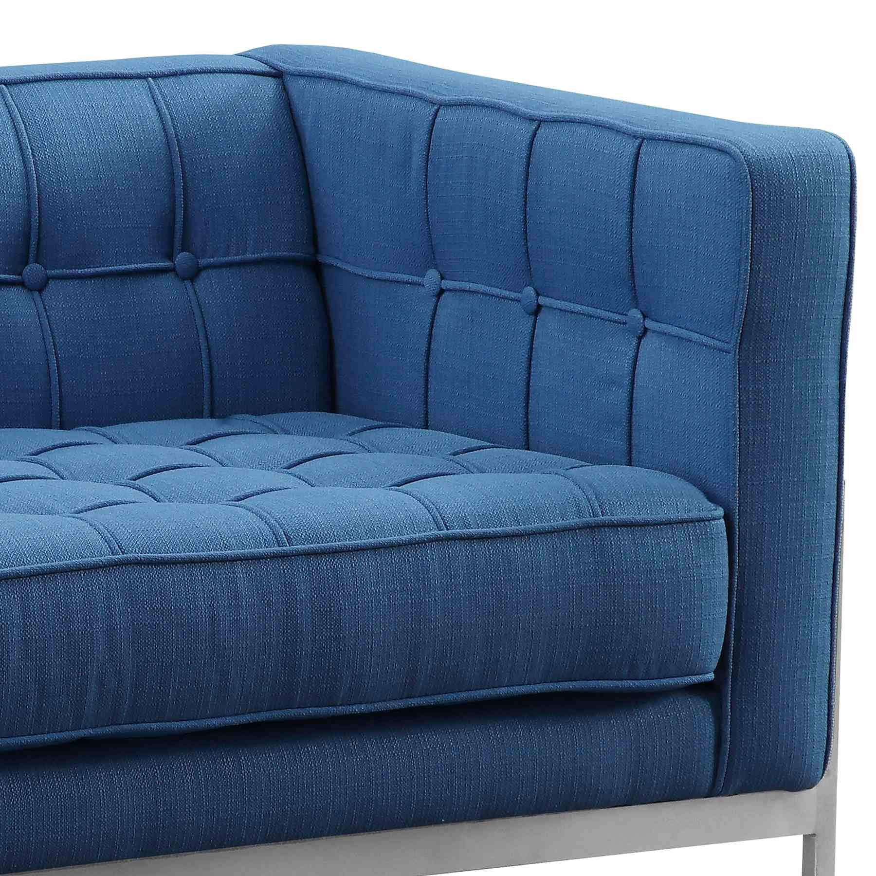 Andre Contemporary Sofa Chair in Brushed Stainless Steel and Blue Fabric