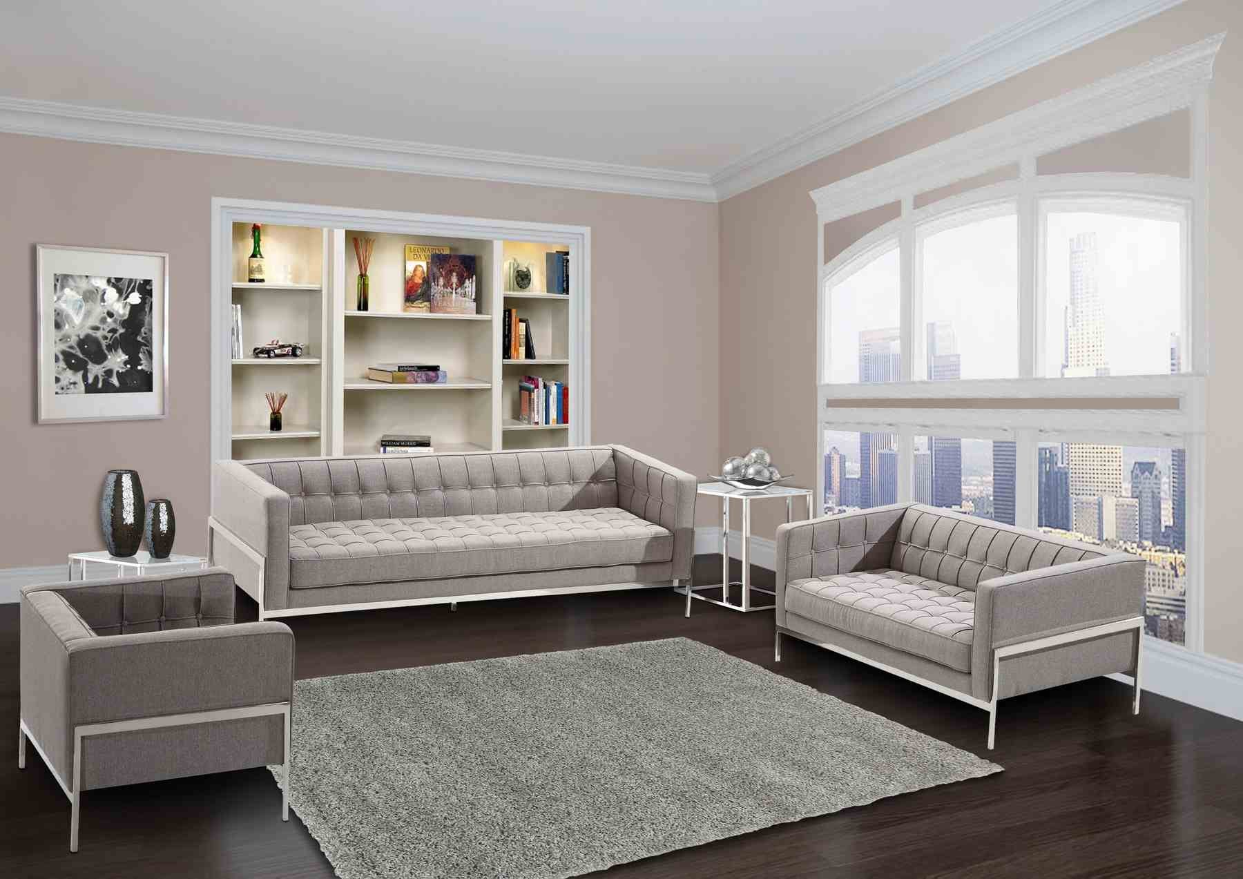 Andre Contemporary Sofa In Gray Tweed and Stainless Steel - Image 6