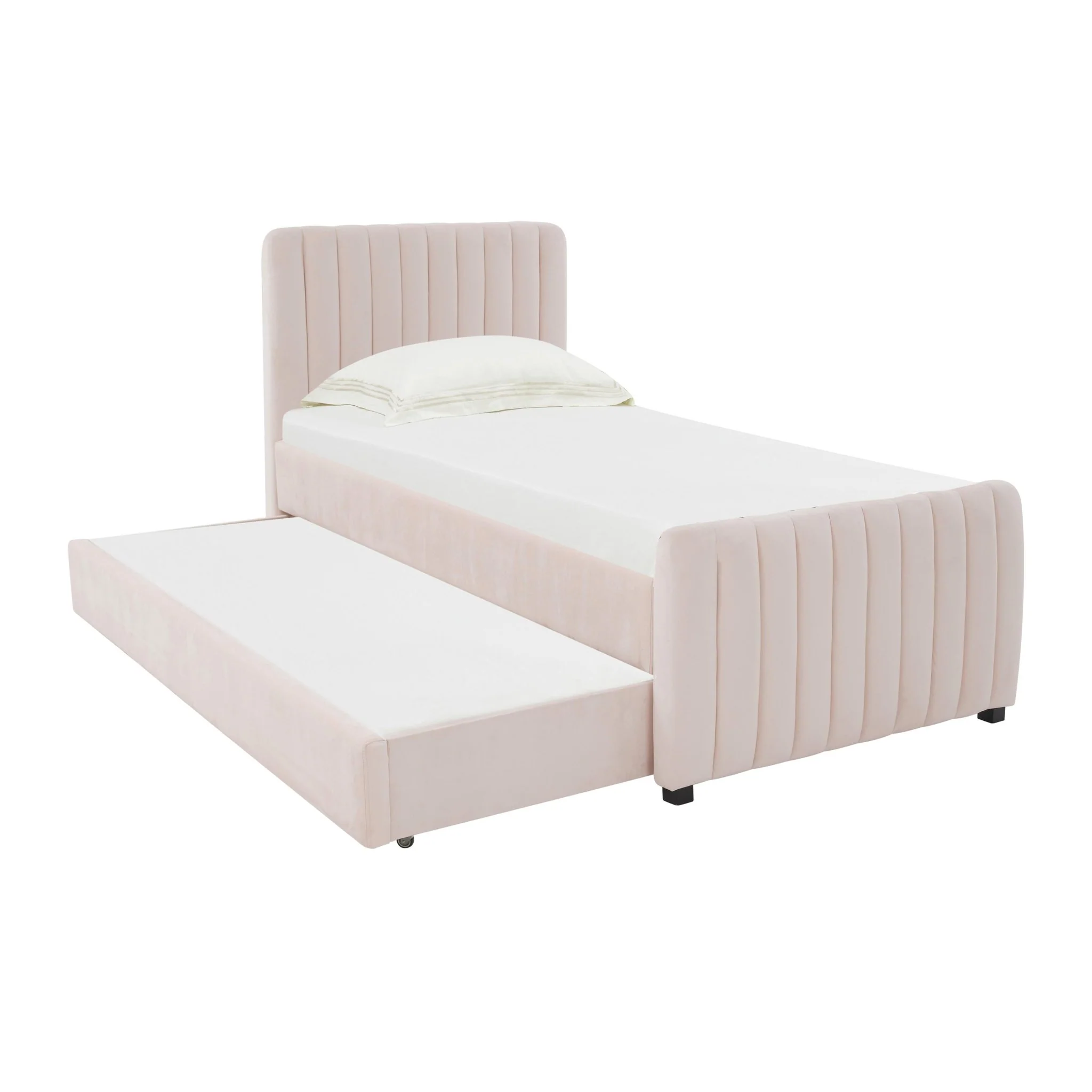 Angela Blush Velvet Trundle Bed in Twin