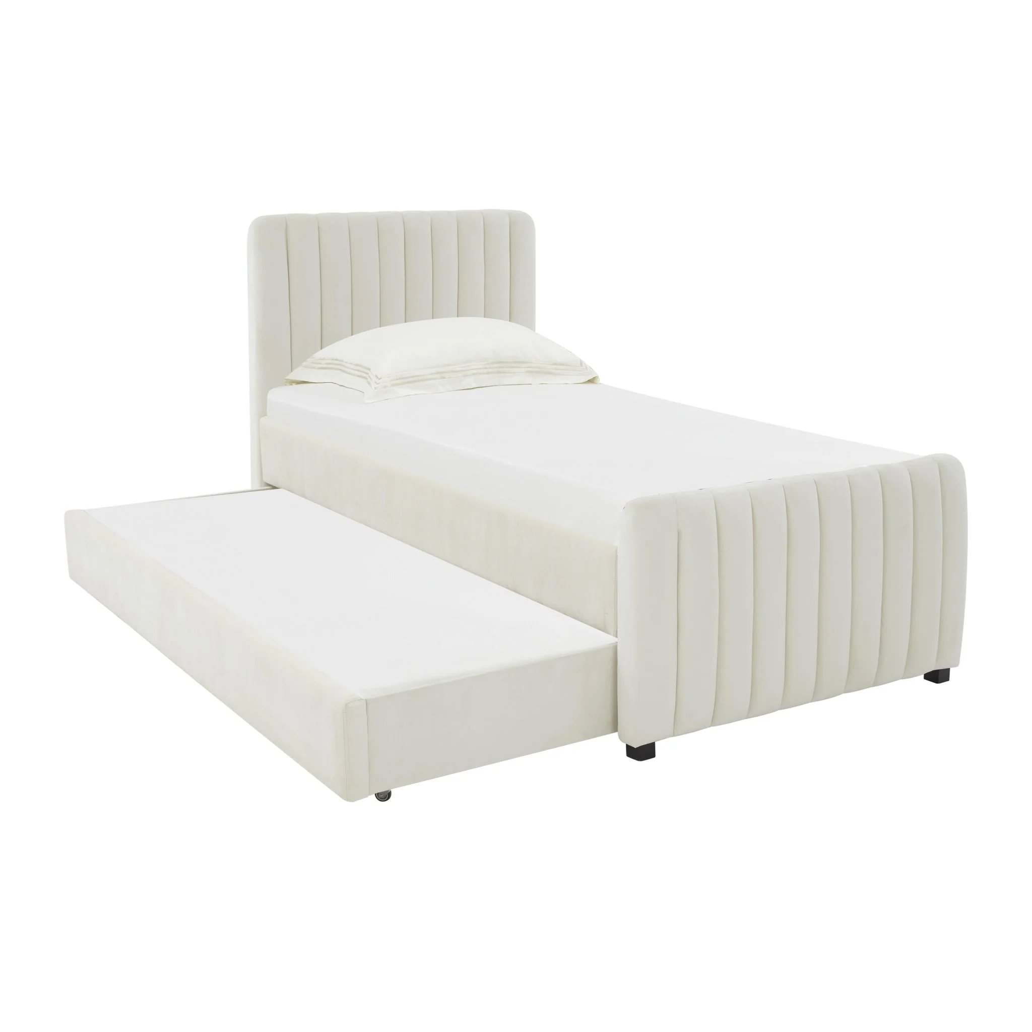 Angela Cream Velvet Trundle Bed in Twin