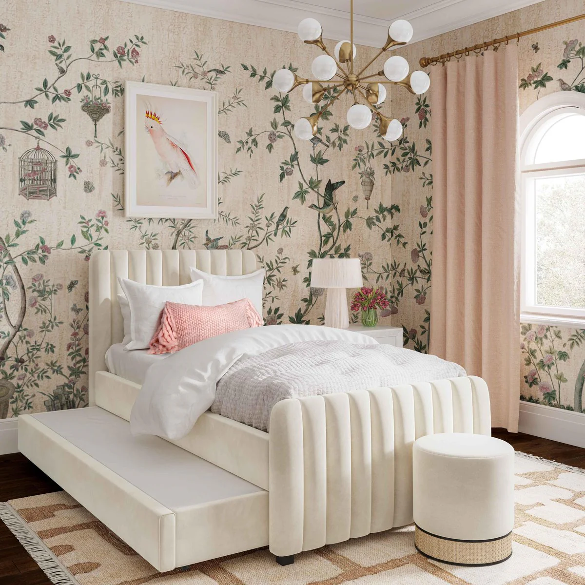 Angela Cream Velvet Trundle Bed in Twin - Image 2