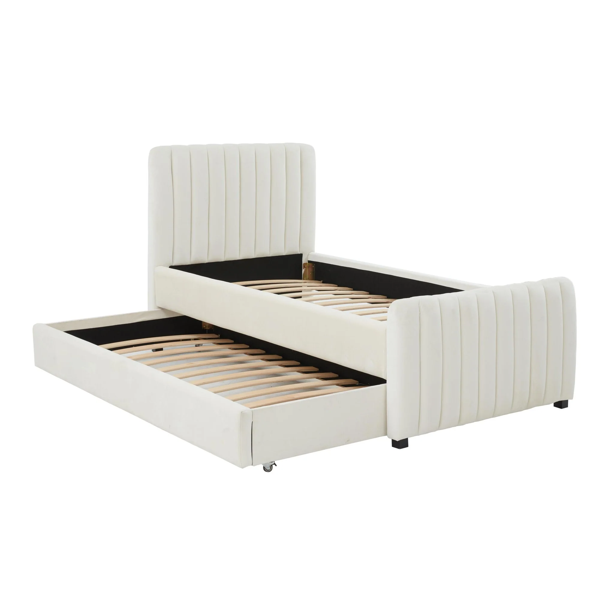 Angela Cream Velvet Trundle Bed in Twin - Image 6