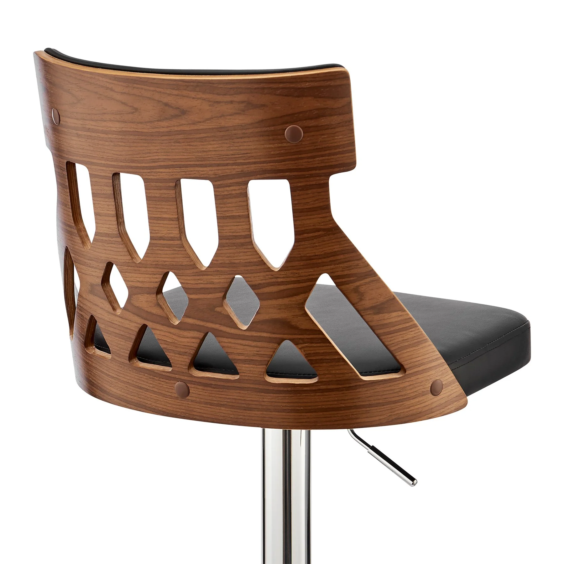 Angelo Adjustable Swivel Black Faux Leather & Walnut Wood Bar Stool with Chrome Base - Image 7