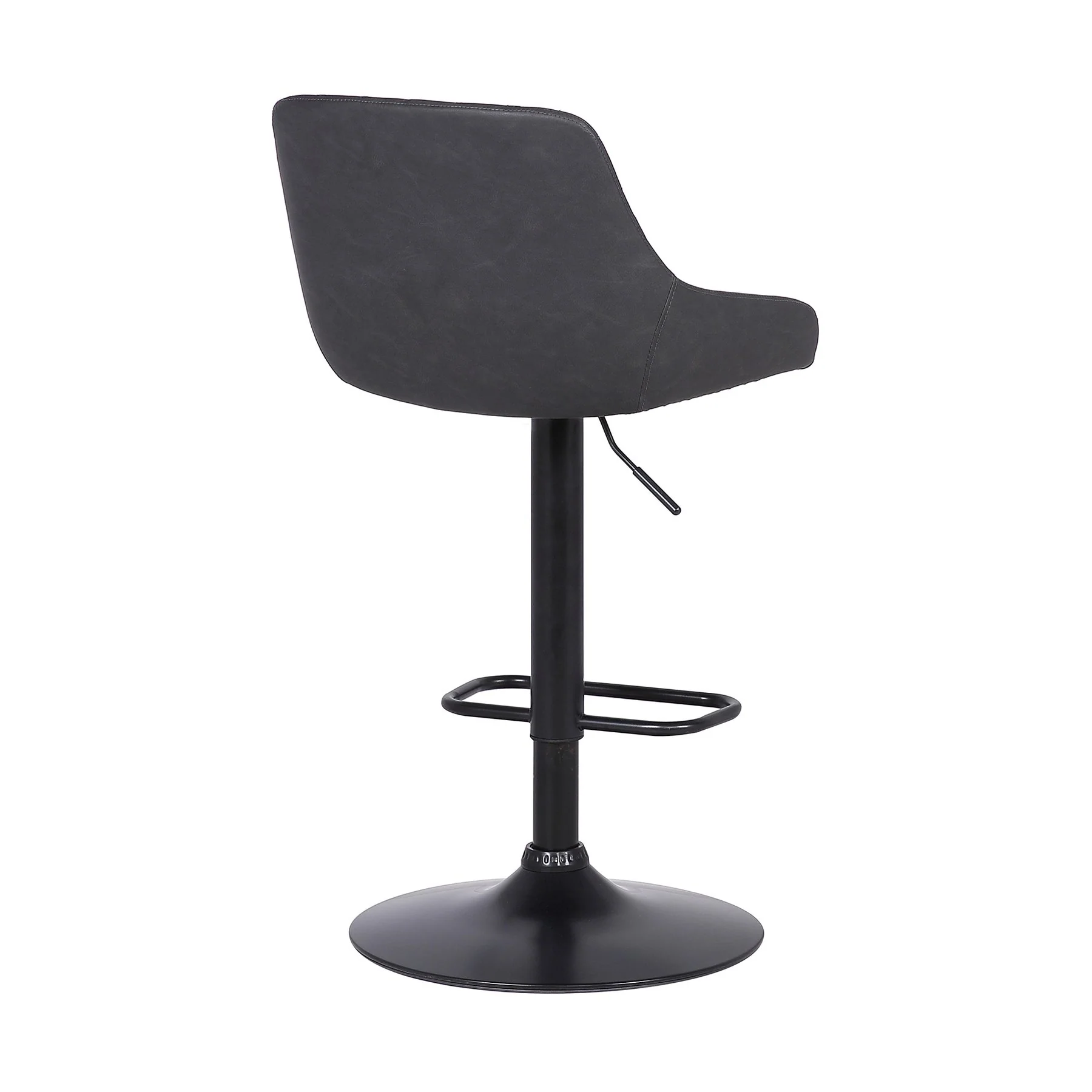 Anibal Adjustable Height Swivel Gray Faux Leather and Black Metal Bar Stool - Image 4