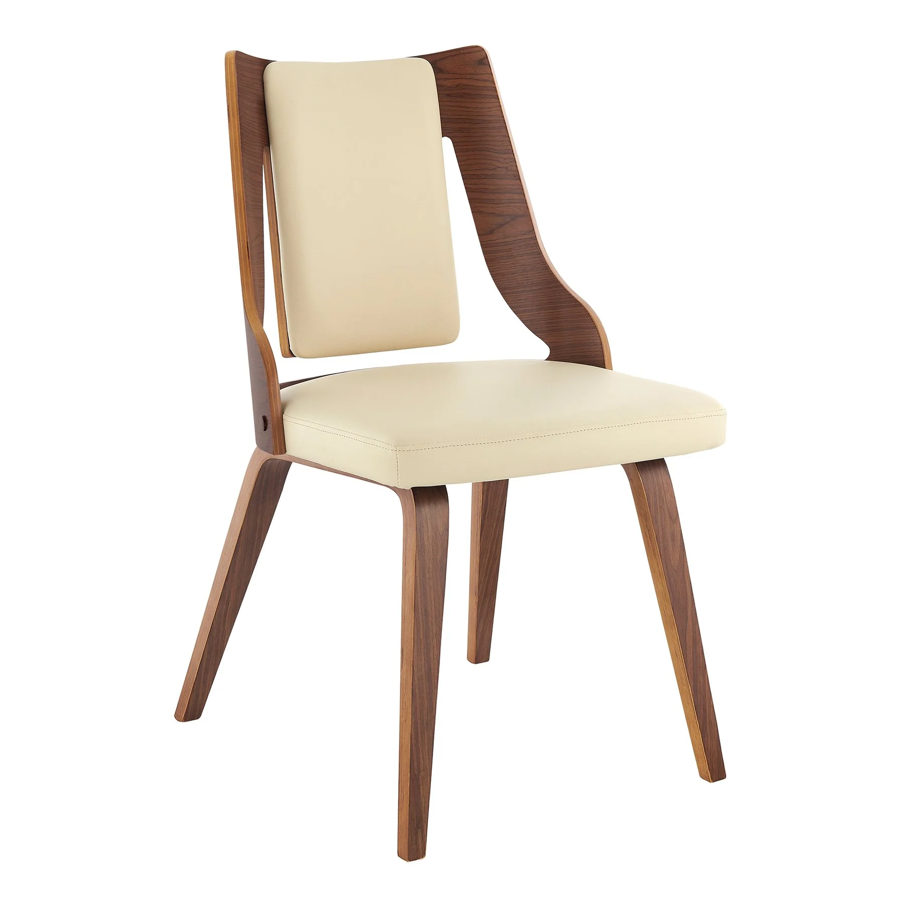 Aniston Cream Faux Leather and Walnut Wood Dining Chairs - Set of 2 - Image 2