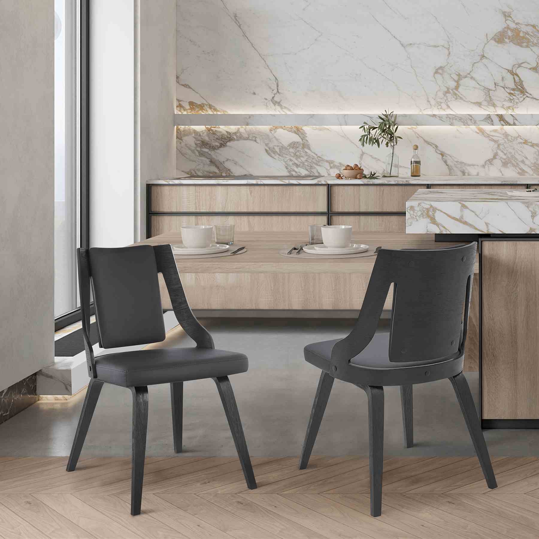 Aniston Gray Faux Leather and Black Wood Dining Chairs - Set of 2 - Image 9