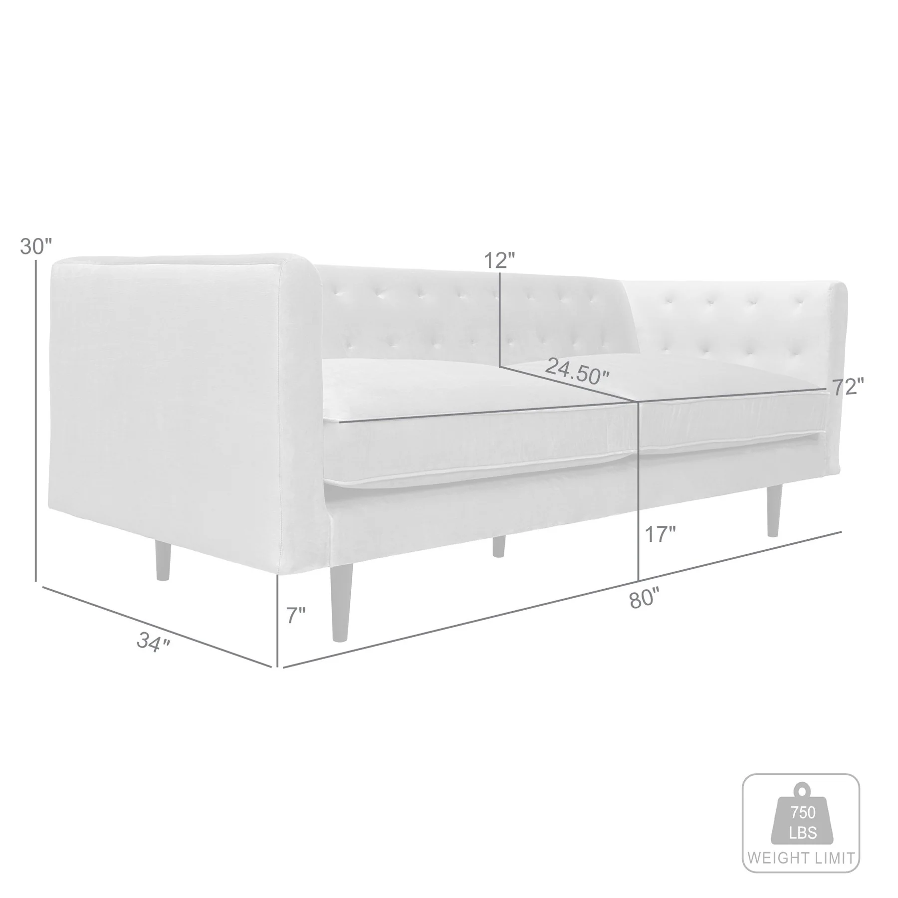 Annabelle 80" Bluestone Velvet Sofa with Black Wood Legs - Image 8