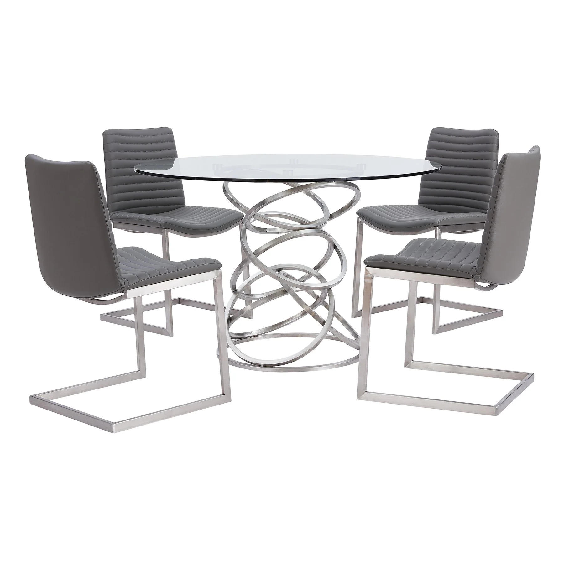 April Contemporary Dining Chair in Brushed Stainless Steel Finish and Gray Faux Leather - Set of 2 - Image 8