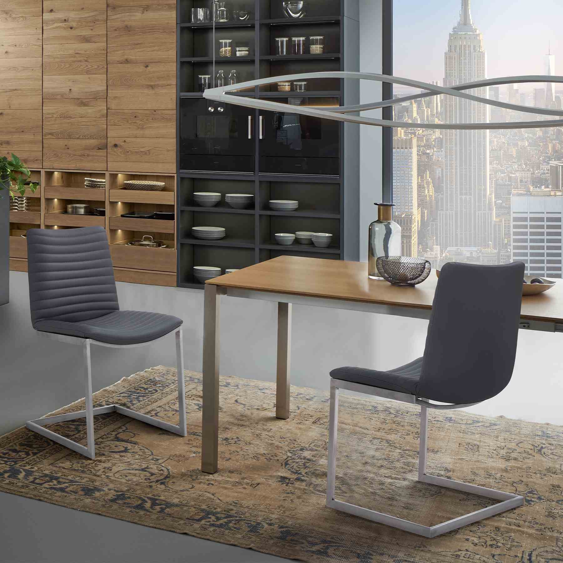 April Contemporary Dining Chair in Brushed Stainless Steel Finish and Gray Faux Leather - Set of 2 - Image 9