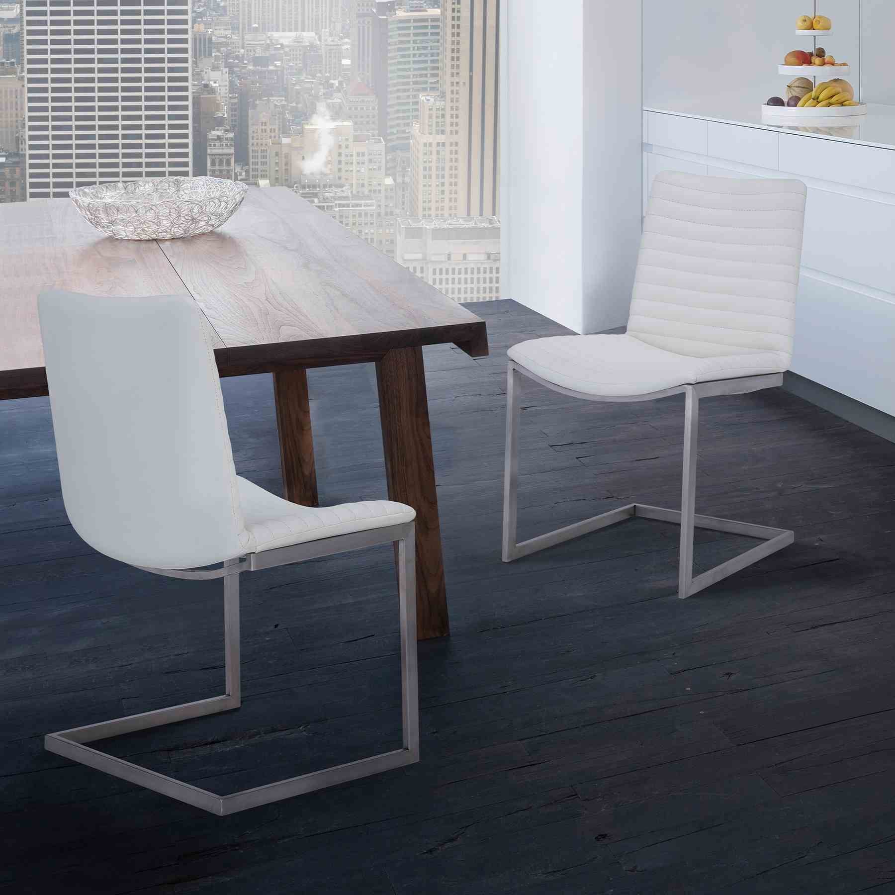 April Contemporary Dining Chair in Brushed Stainless Steel Finish and White Faux Leather - Set of 2 - Image 6