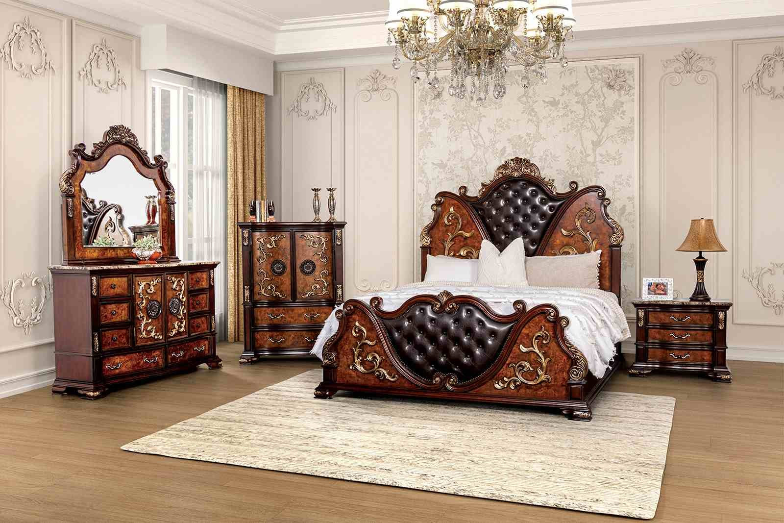 Aquilina E.King Bed, Dark Cherry/Oak