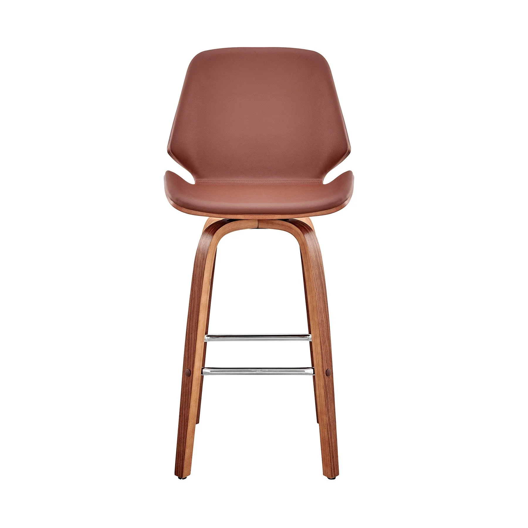 Arabela 26" Brown Faux Leather and Walnut Wood Swivel Bar Stool - Image 2
