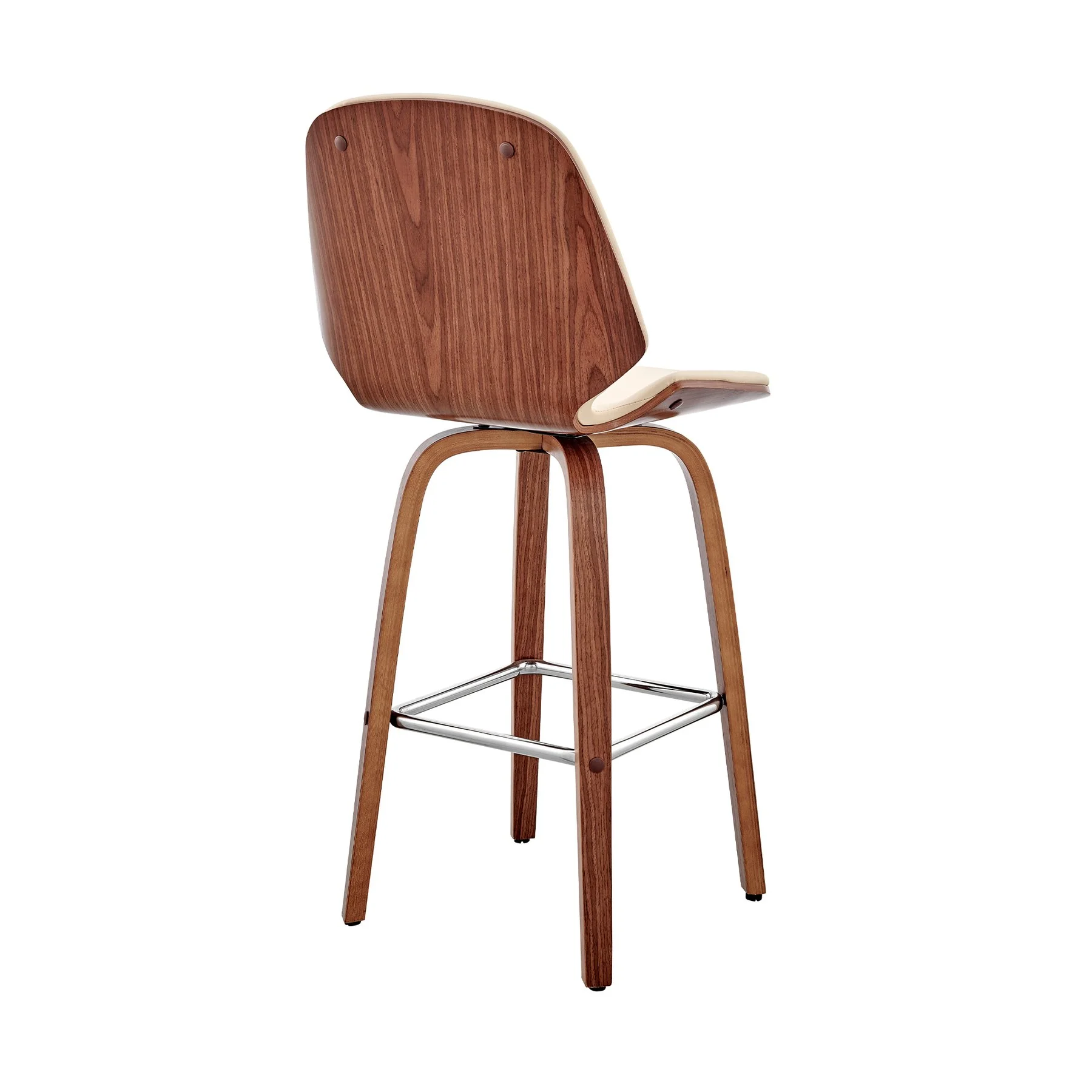 Arabela 26" Cream Faux Leather and Walnut Wood Swivel Bar Stool - Image 4