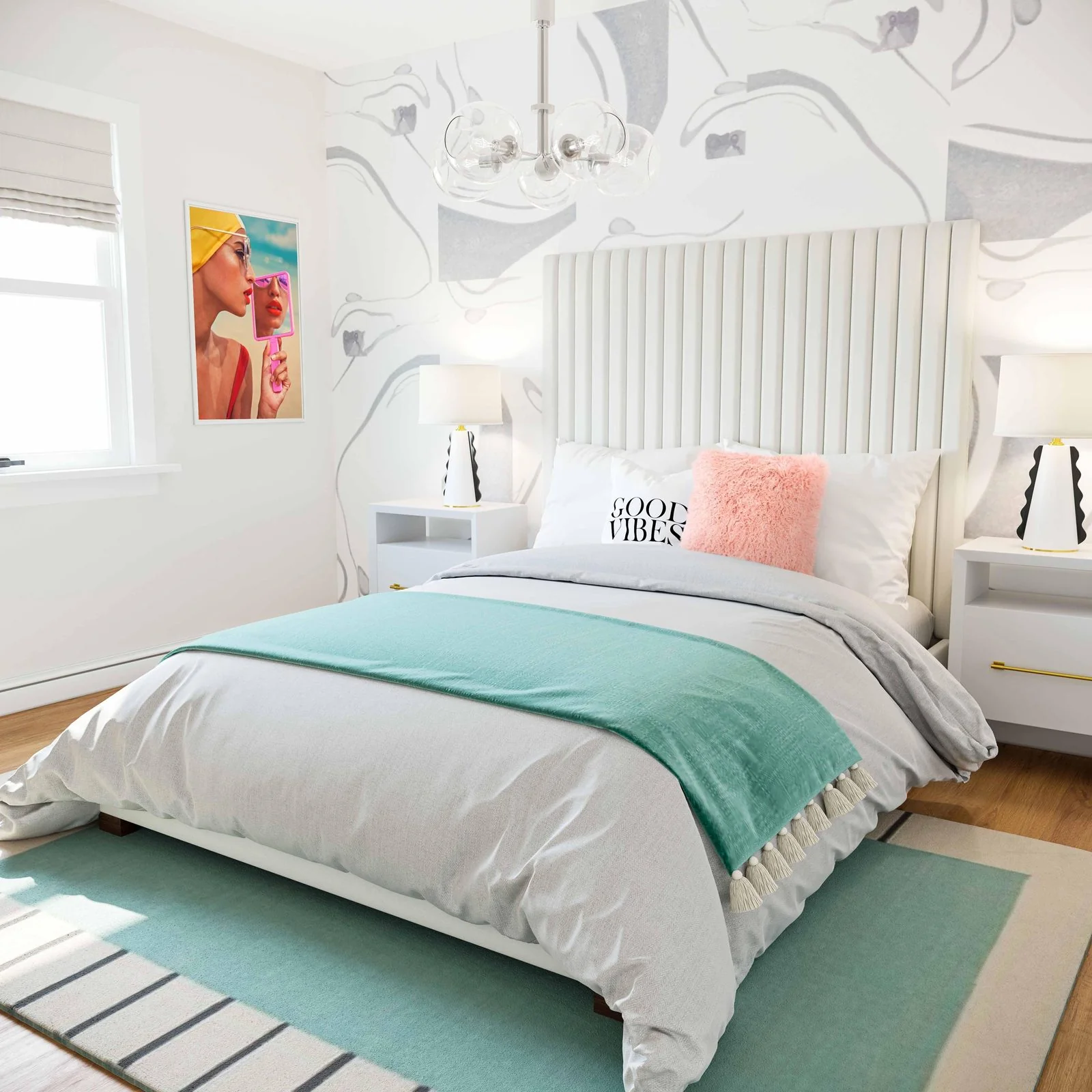 Arabelle White Velvet Bed in Queen - Image 3