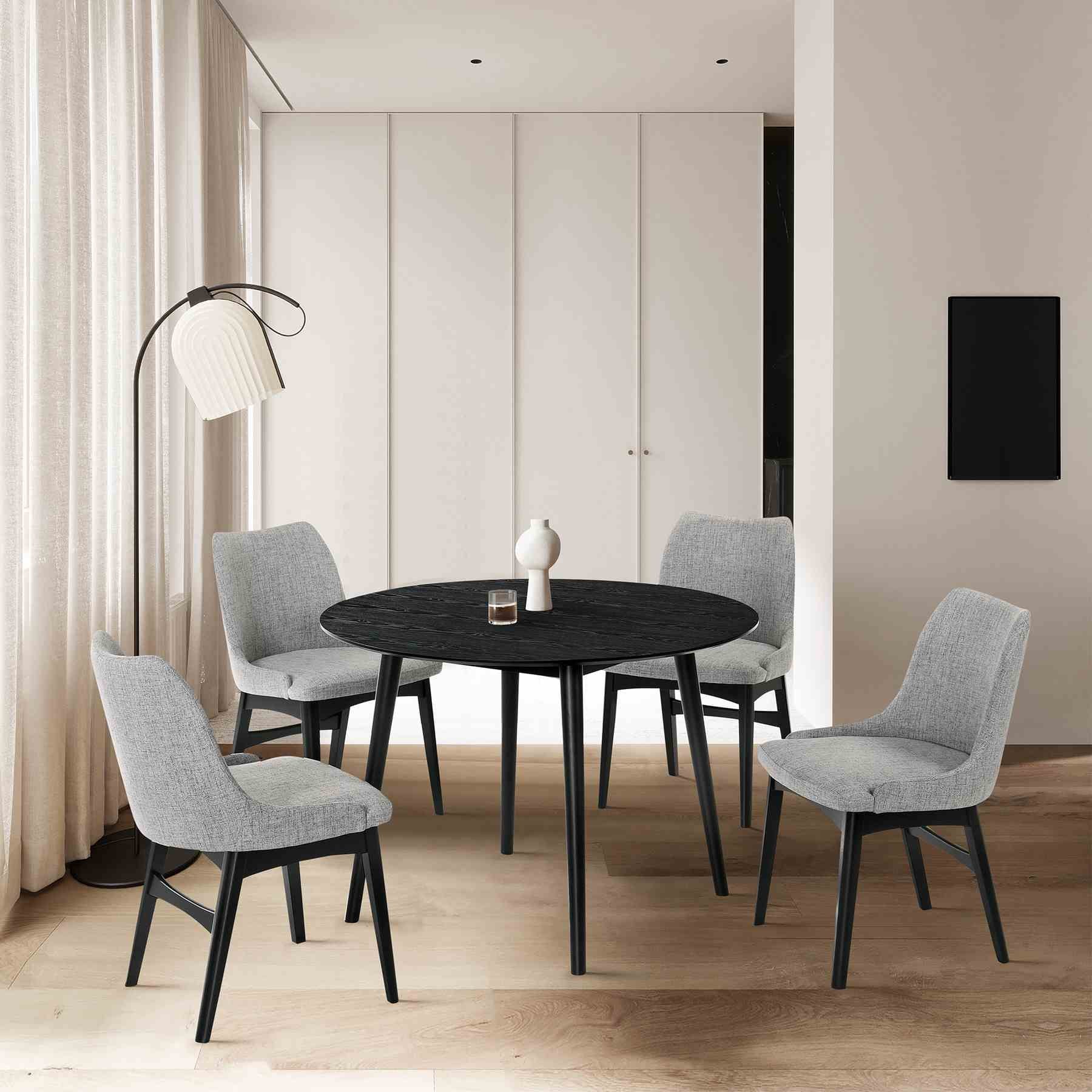 Arcadia and Azalea 42" Round Gray and Black Wood 5 Piece Dining Set - Image 10
