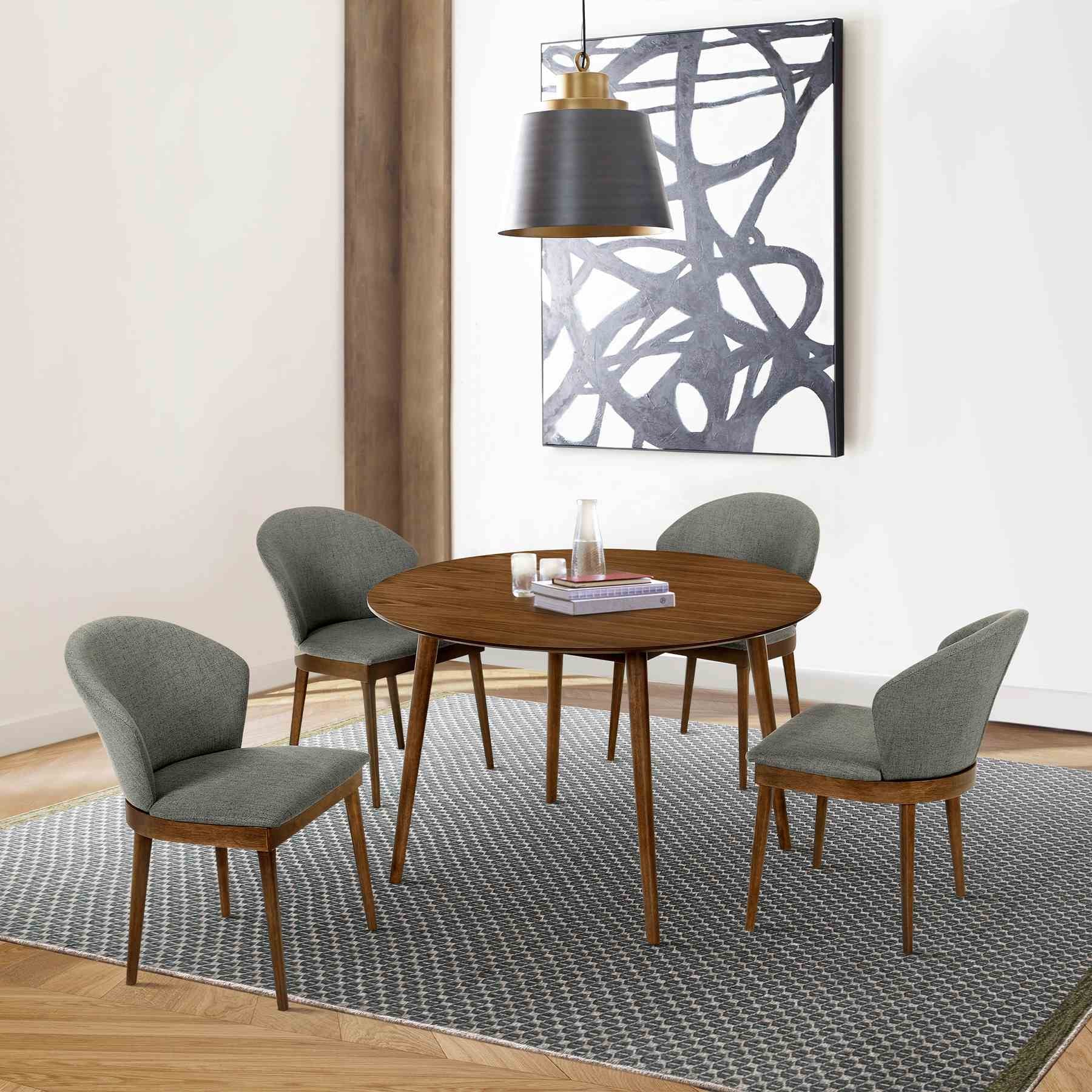 Arcadia and Juno 48" Round Charcoal and Walnut Wood 5 Piece Dining Set - Image 10