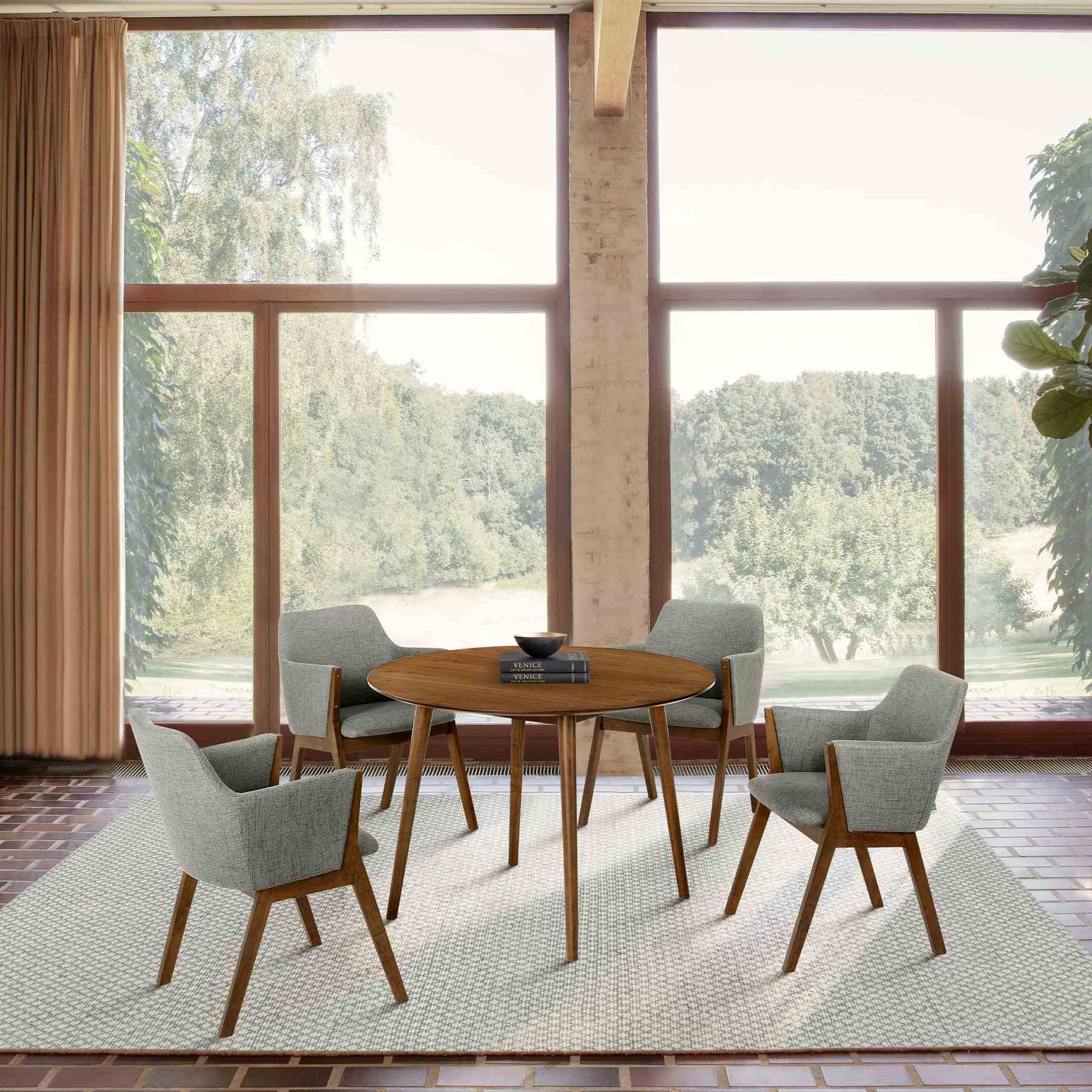 Arcadia and Renzo 42" Round Charcoal and Walnut Wood 5 Piece Dining Set - Image 10