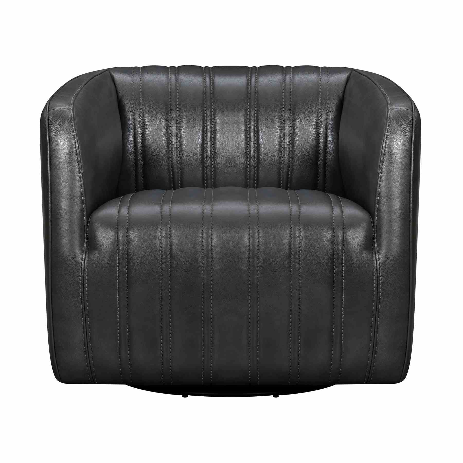 Aries Pewter Genuine Leather Swivel Barrel Chair - Image 2