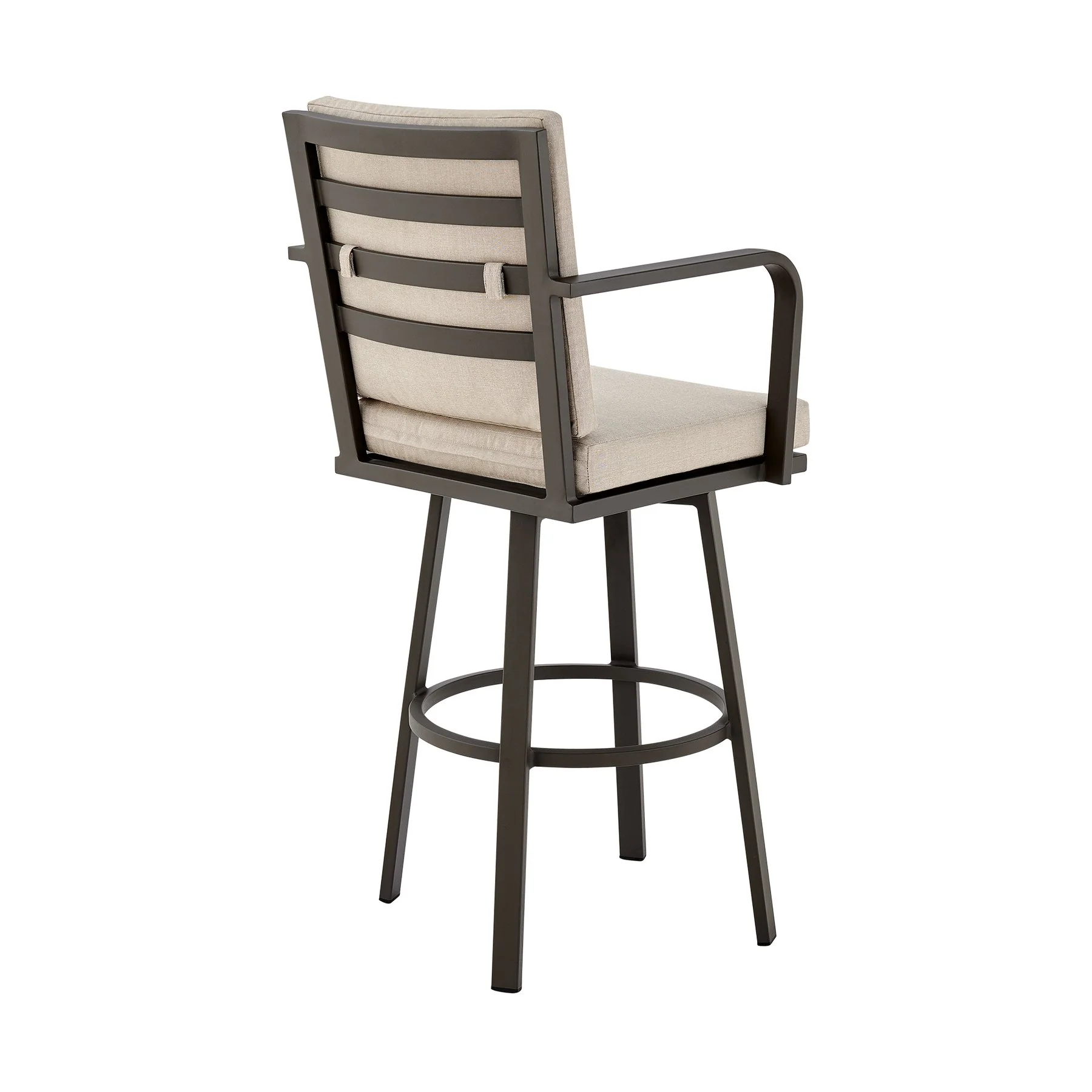 Arnauld 26" Outdoor Patio Swivel Counter Stool in Brown Aluminum with Cushions - Image 4