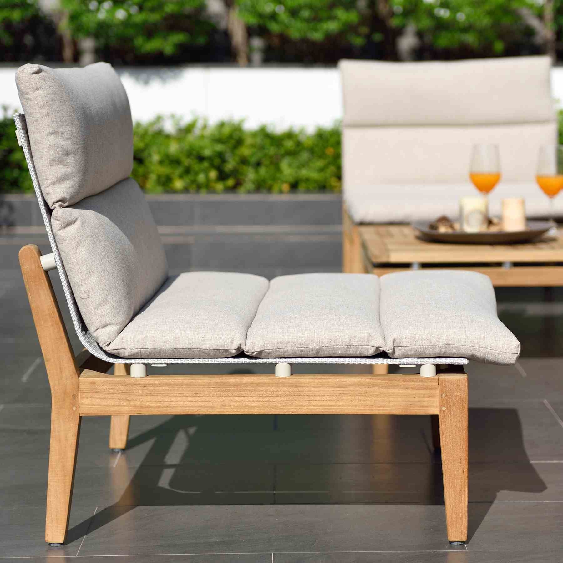 Arno Outdoor 3 Piece Teak Wood Seating Set in Beige Olefin - Image 10