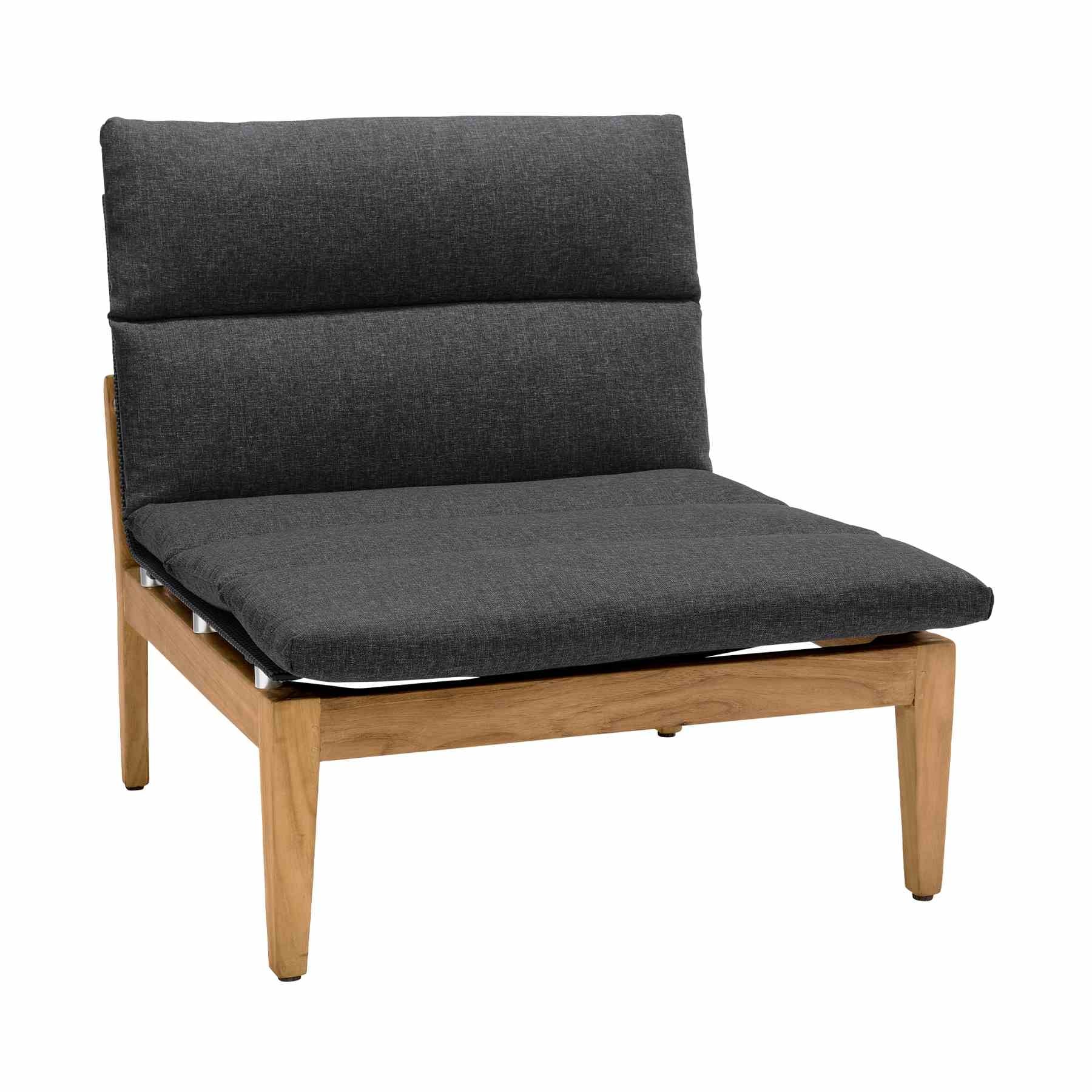 Arno Outdoor 3 Piece Teak Wood Seating Set in Charcoal Olefin - Image 2