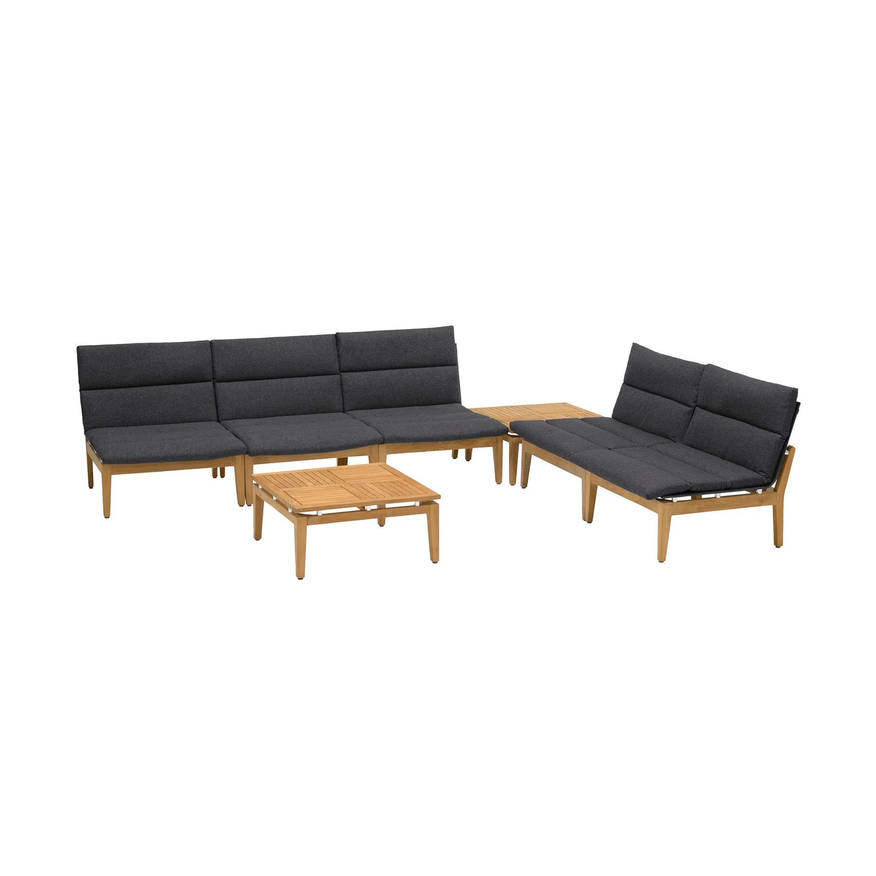 Arno Outdoor 7 Piece Teak Wood Seating Set in Charcoal Olefin
