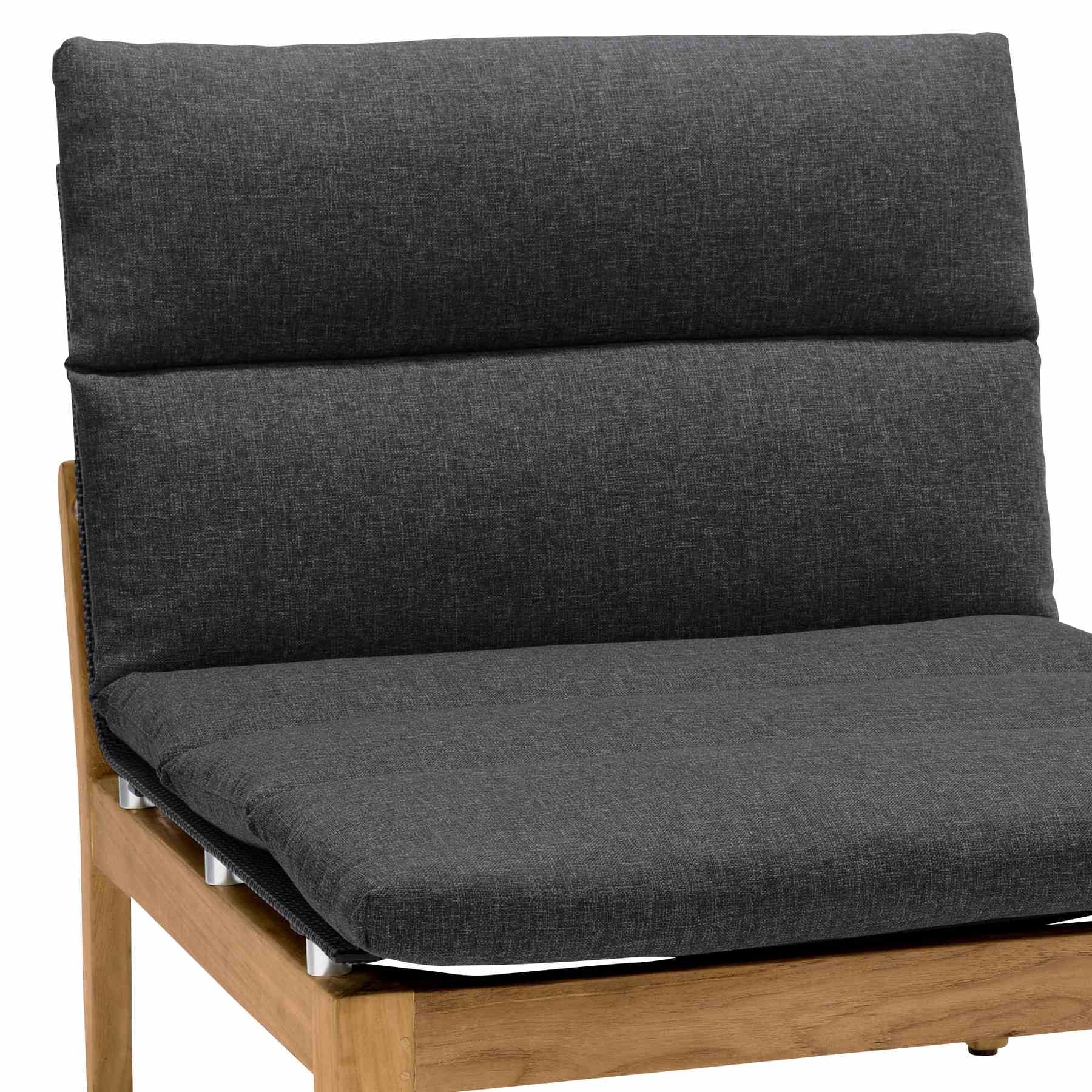 Arno Outdoor Modular Teak Wood Lounge Chair with Charcoal Olefin - Image 4