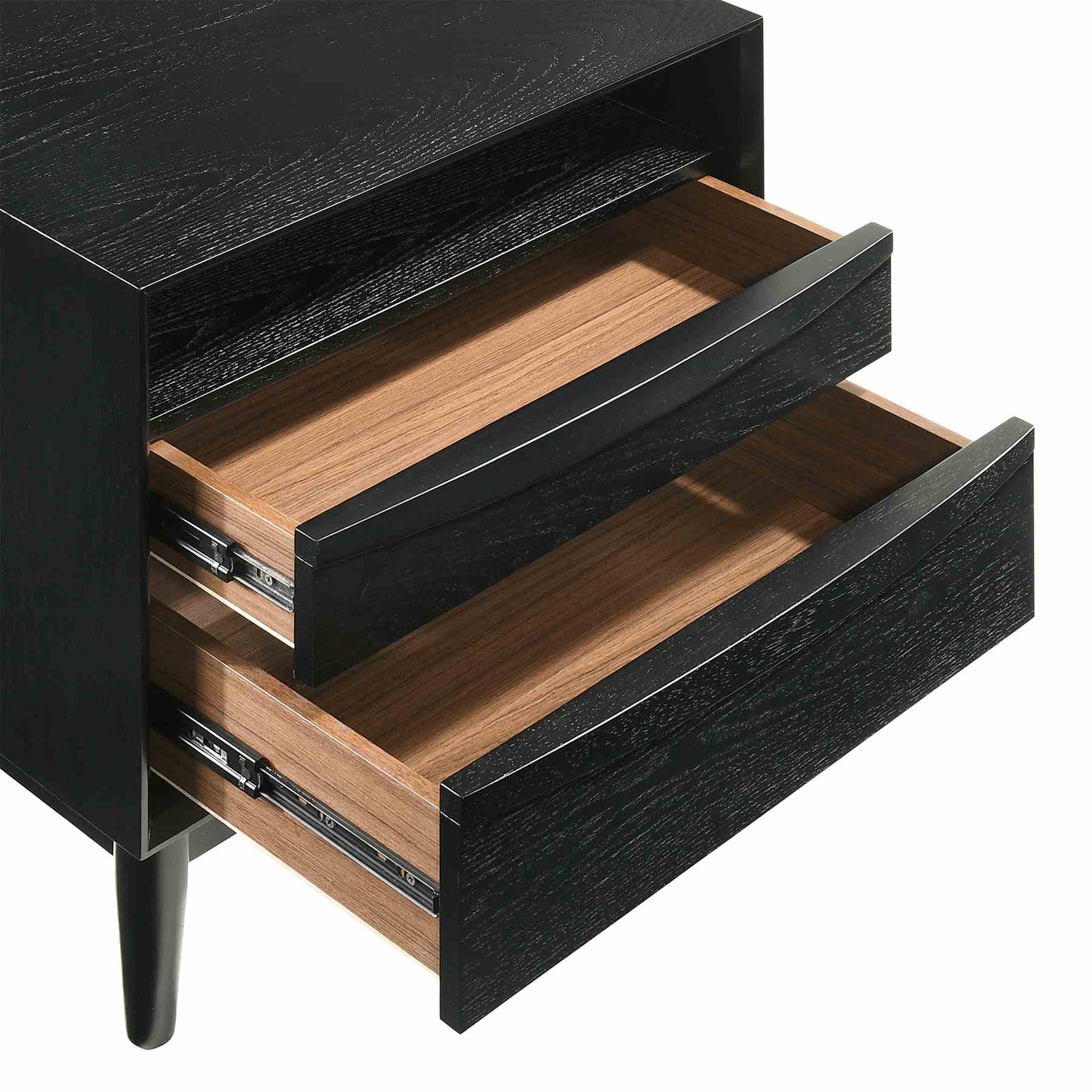 Artemio 2 Drawer Wood Nightstand with Shelf in Black Finish - Image 8