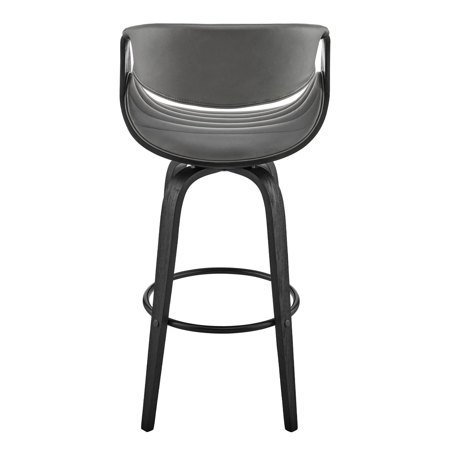 Arya 26" Swivel Counter Stool in Gray Faux Leather and Black Wood - Image 5