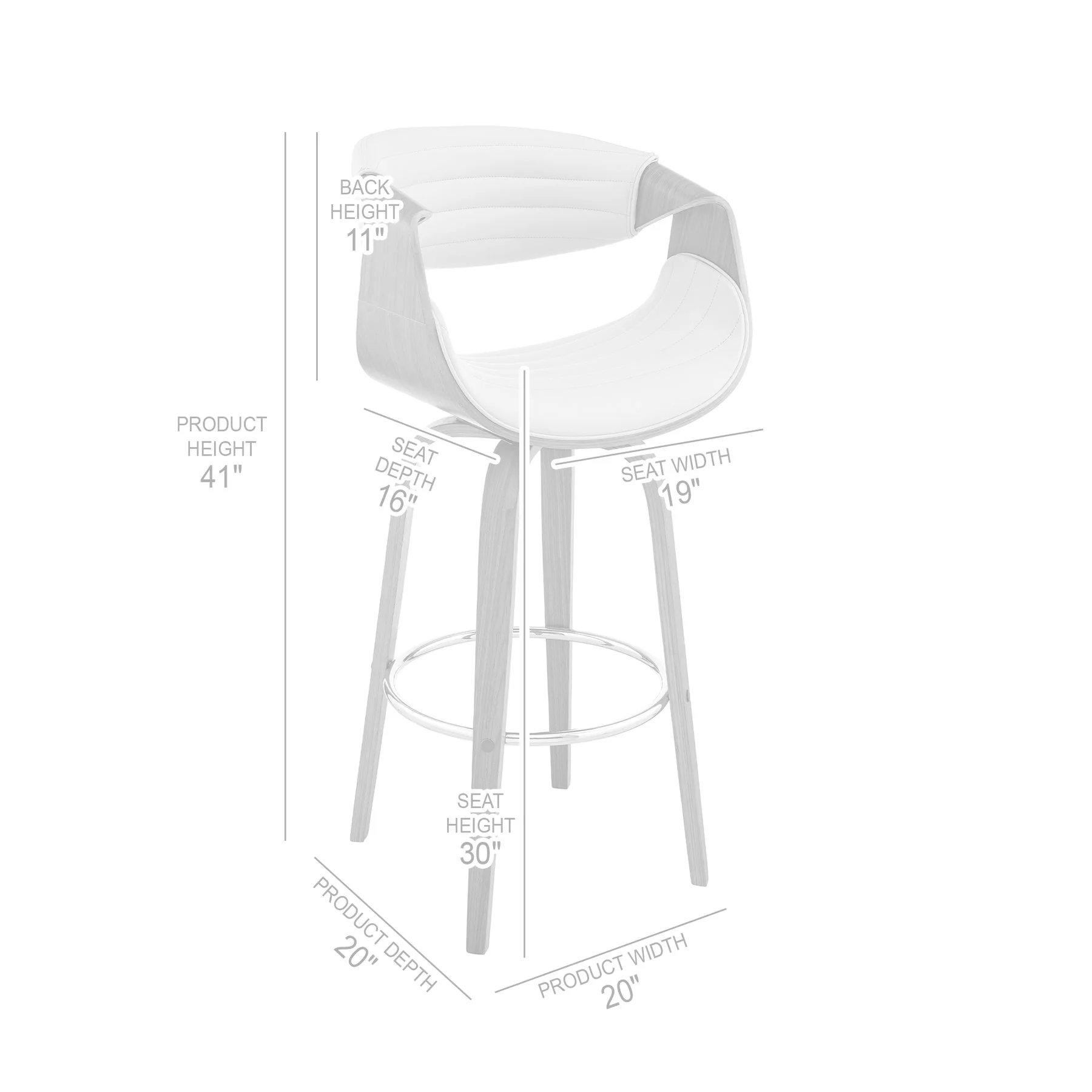 Arya 30" Swivel Bar Stool in Gray Faux Leather and Walnut Wood - Image 8