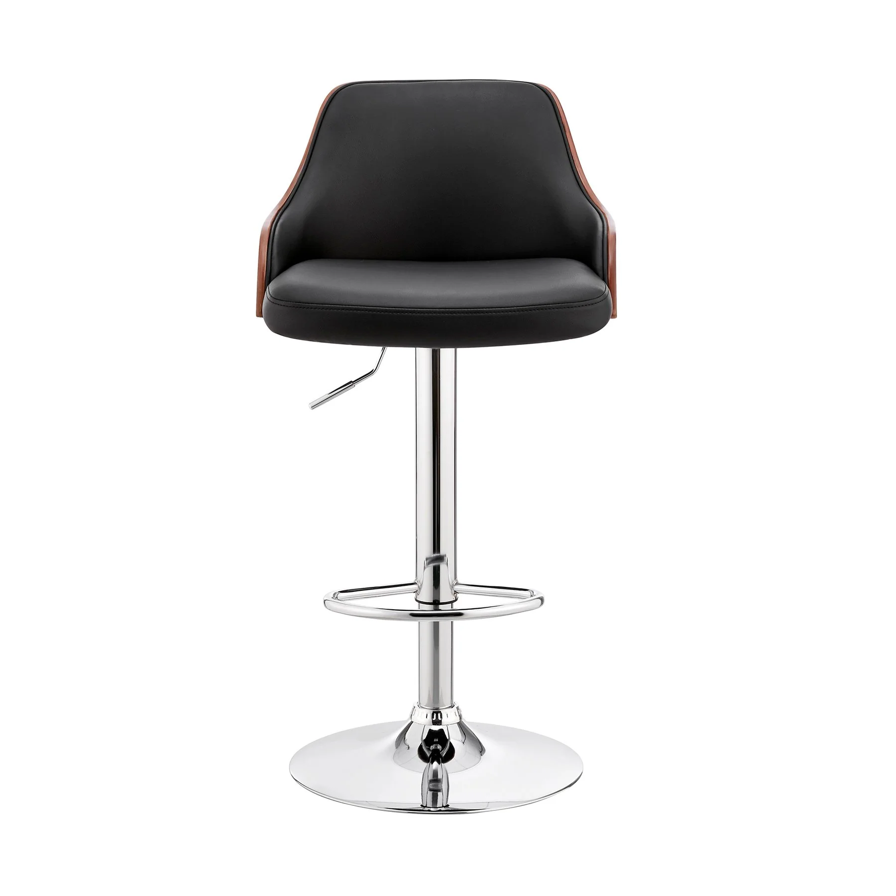 Asher Adjustable Black Faux Leather and Chrome Finish Bar Stool - Image 2