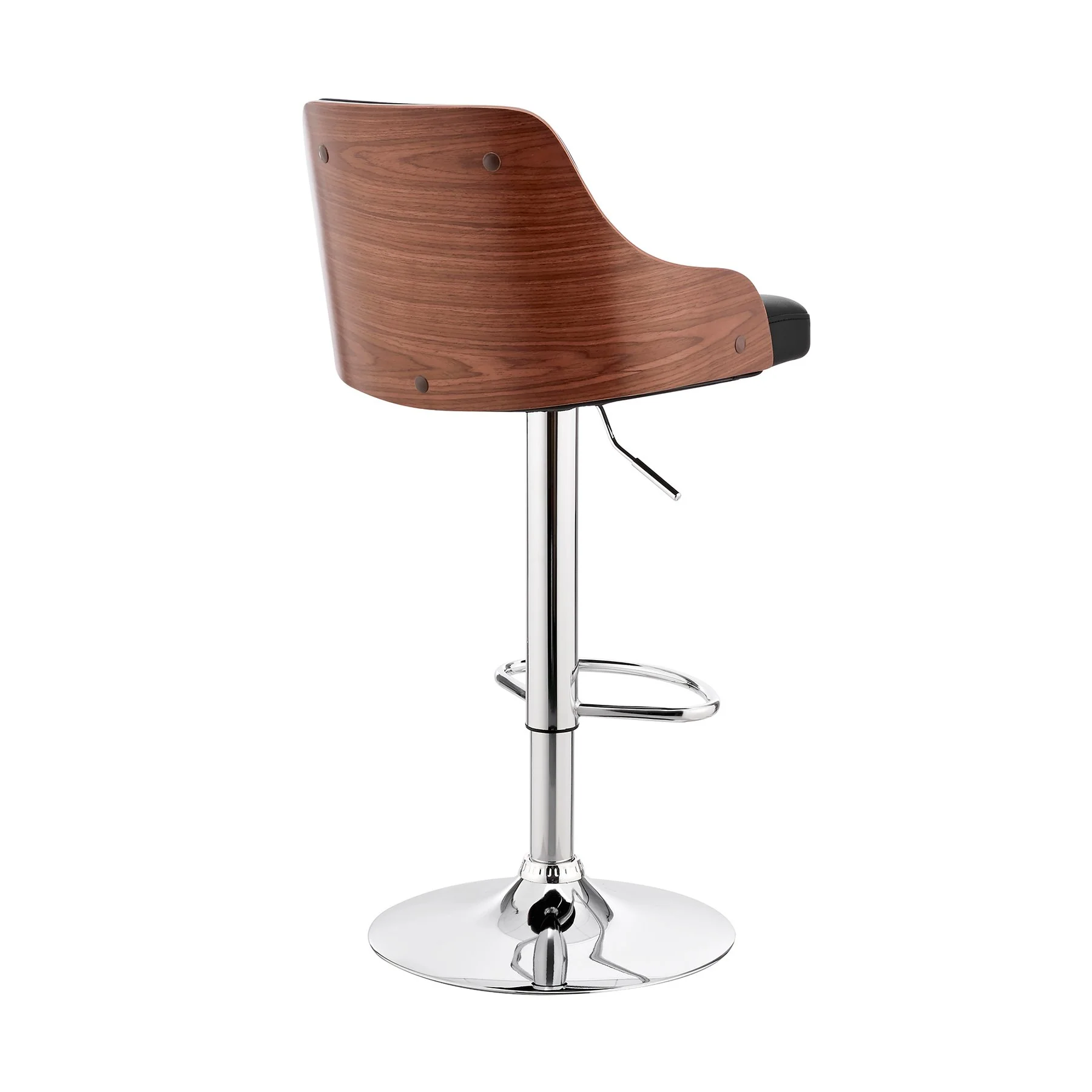 Asher Adjustable Black Faux Leather and Chrome Finish Bar Stool - Image 4