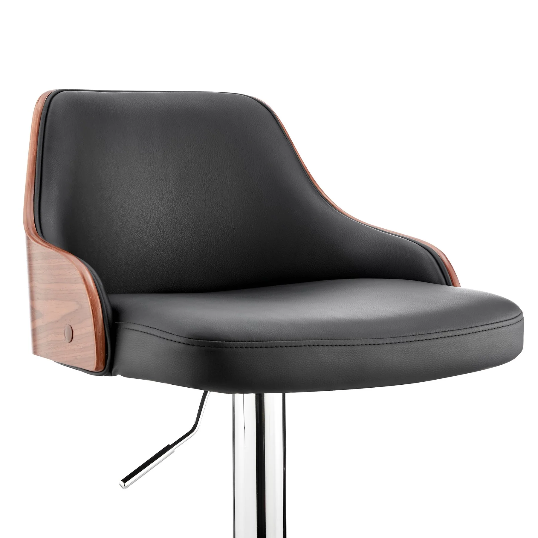Asher Adjustable Black Faux Leather and Chrome Finish Bar Stool - Image 6
