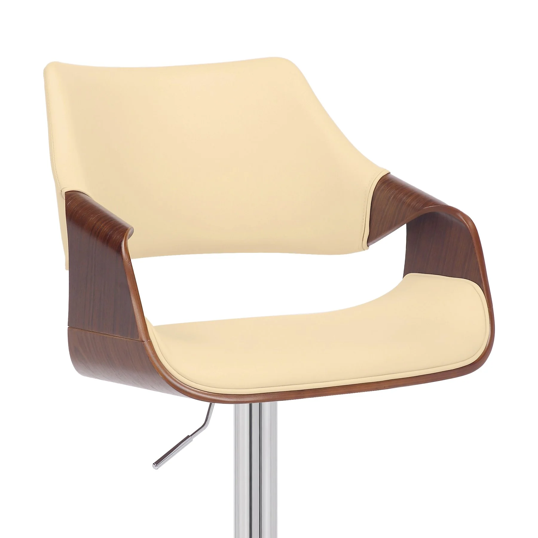 Aspen Adjustable Swivel Cream Faux Leather and Walnut Wood Bar Stool with Chrome Base - Image 6