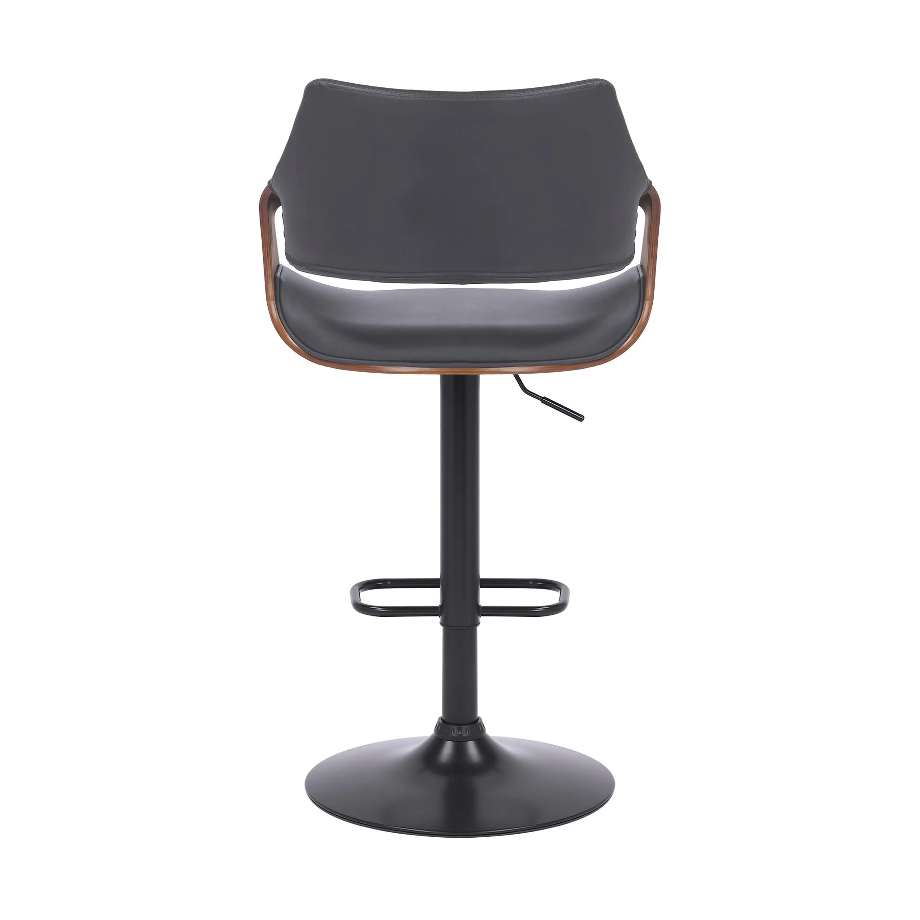Aspen Adjustable Swivel Gray Faux Leather and Walnut Wood Bar Stool with Black Base - Image 5