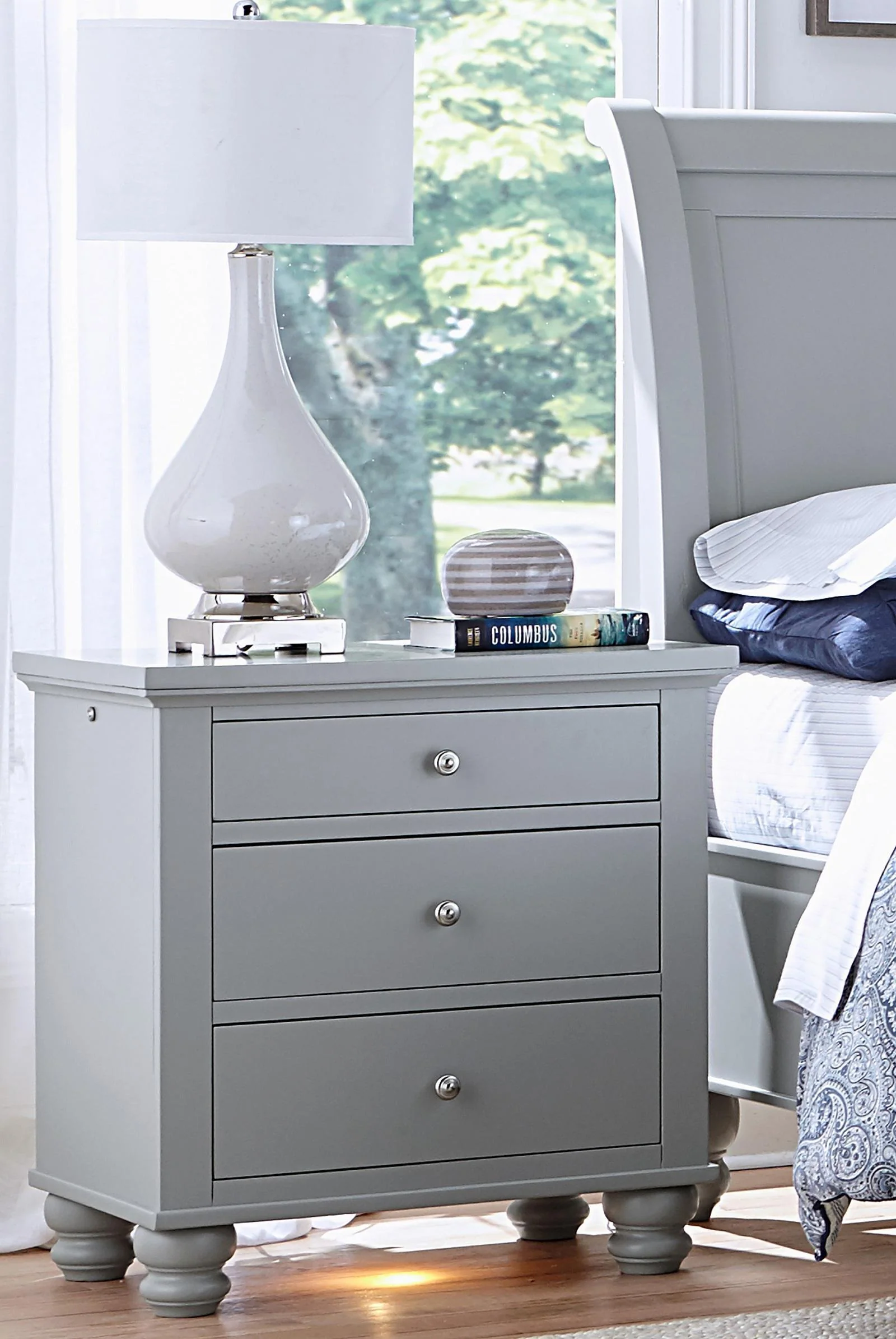 Aspenhome Cambridge 3 Drawer Liv360 Nightstand in Grey - Image 2