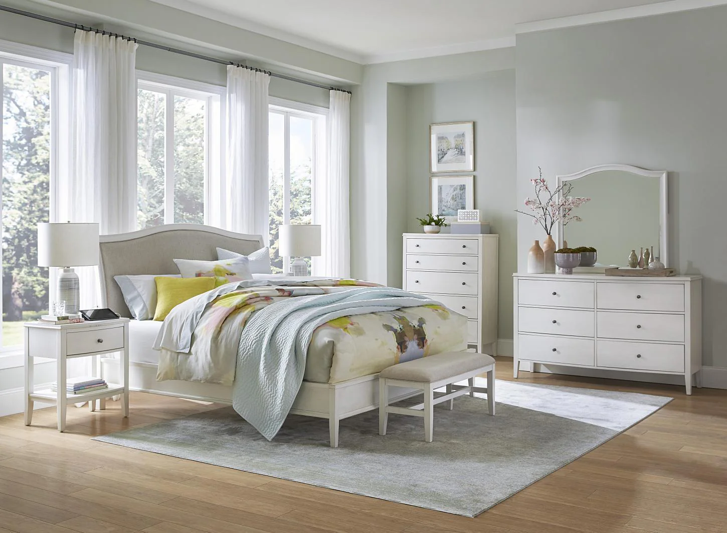 Aspenhome Furniture Charlotte California King Upholstered Sleigh Bed in White - Image 4