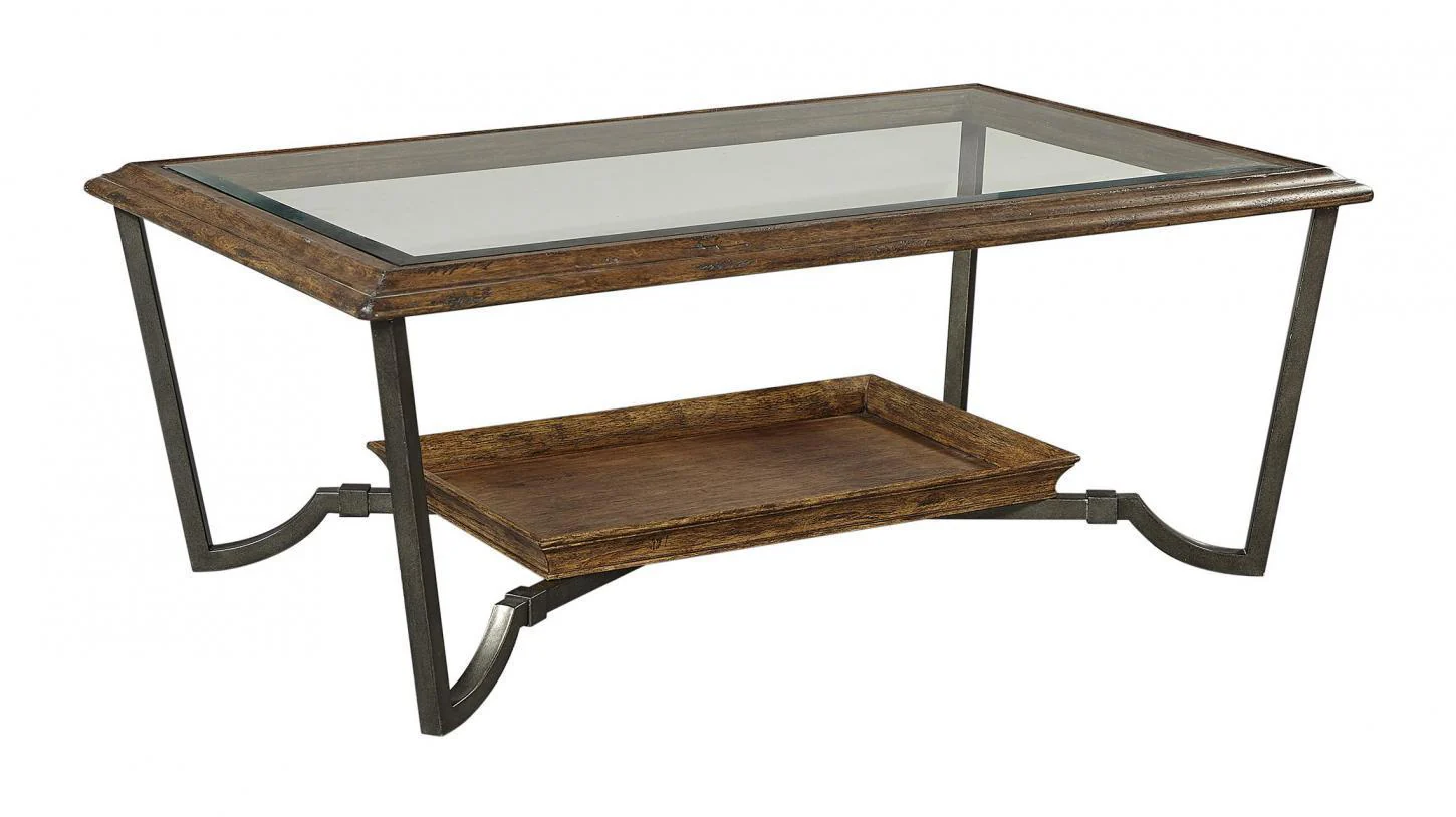 Aspenhome Furniture Mosaic Cocktail Table with Glass Top in Pecan